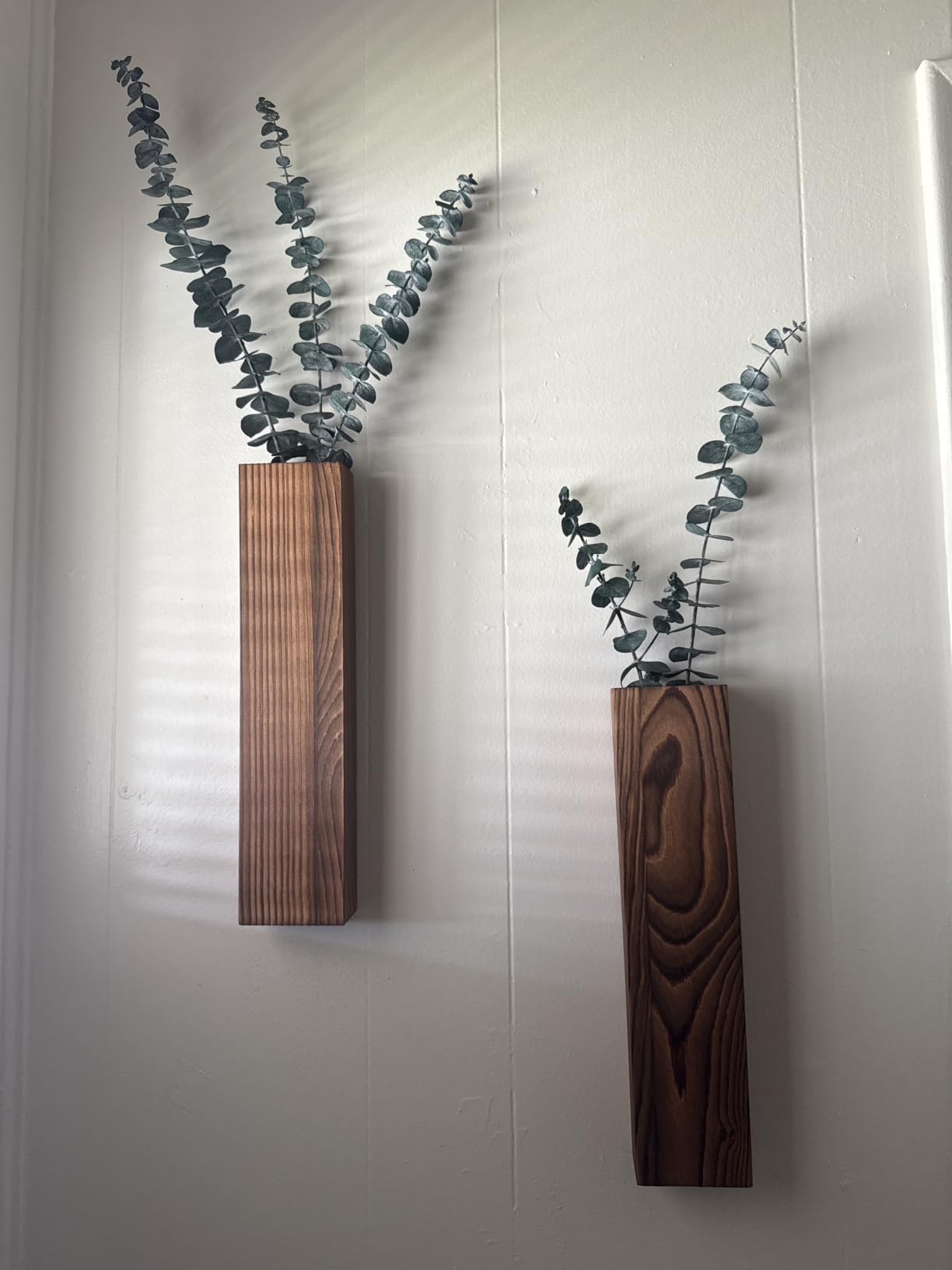 Wooden Wall Planter Set of 4 - Modern Home Decor for Living Room, Bedroom, Bathroom - Walnut Finish Planter for Dried Flowers, Faux Greenery, Indoor Plants customer photo 1