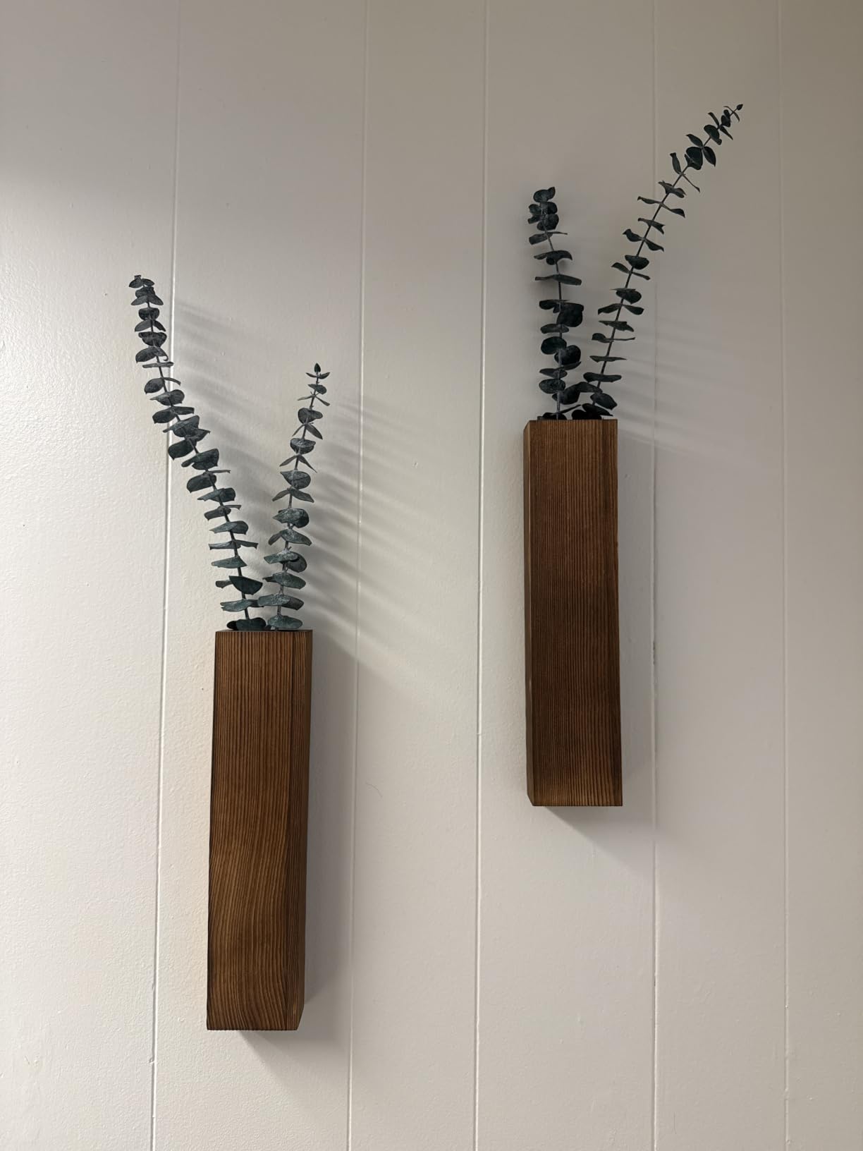 Wooden Wall Planter Set of 4 - Modern Home Decor for Living Room, Bedroom, Bathroom - Walnut Finish Planter for Dried Flowers, Faux Greenery, Indoor Plants customer photo 2
