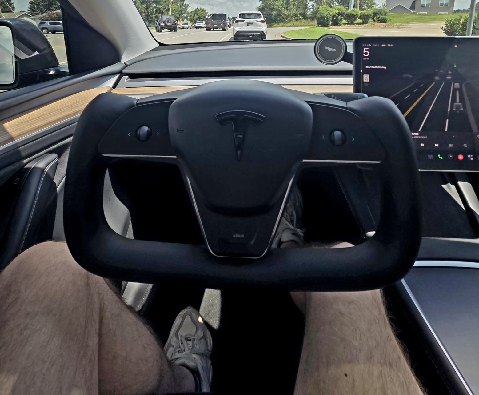 Black Microfiber Leather Yoke Steering Wheel with Heating Function Fit for Tesla Model 3/Y 2017-2023 customer photo 1