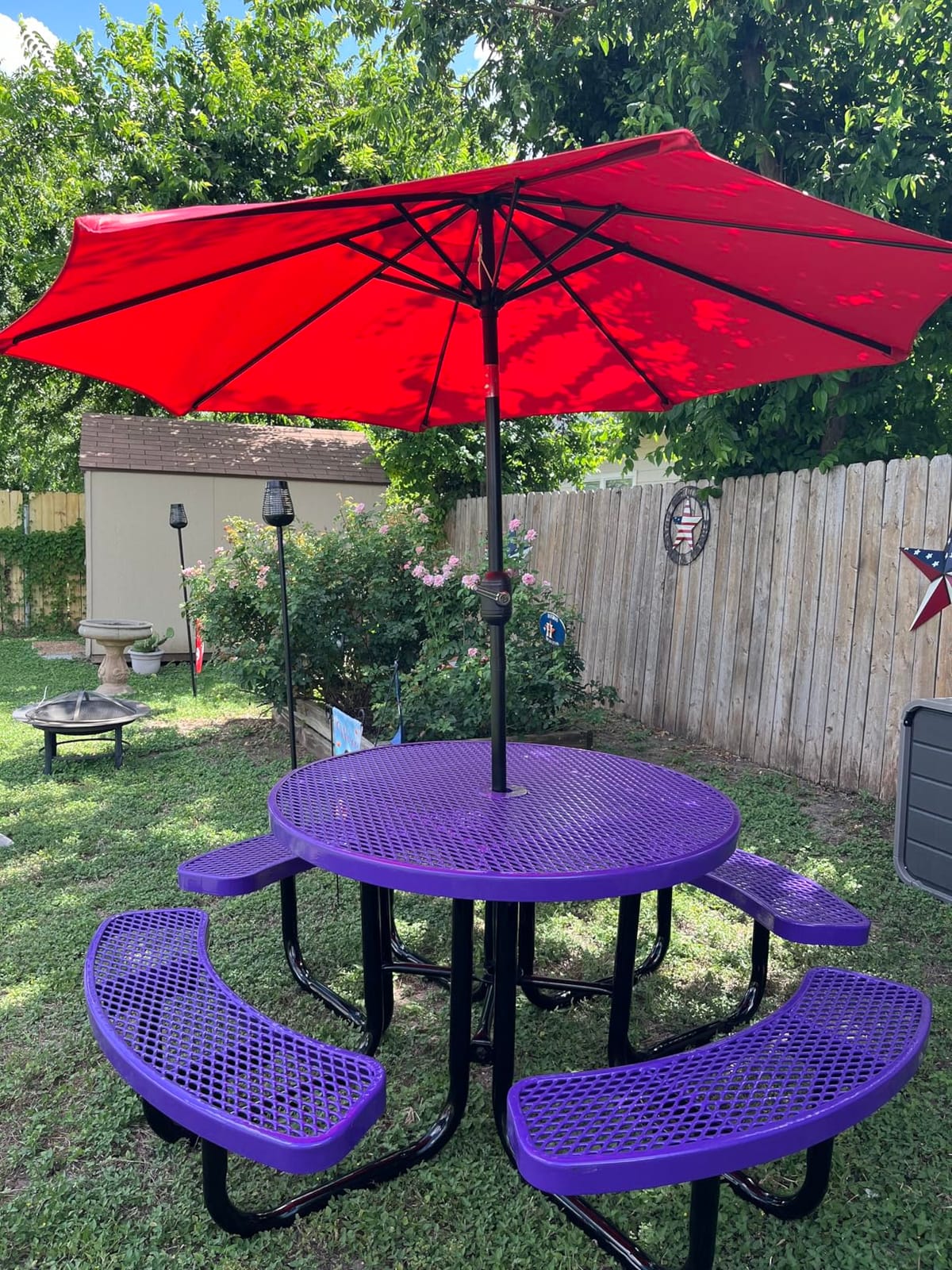 Coated Outdoor Furniture Heavy-Duty Portable Outdoor Picnic Table with Umbrella Hole, Expanded Metal Commercial-Grade Patio Dining Furniture Made in America (46