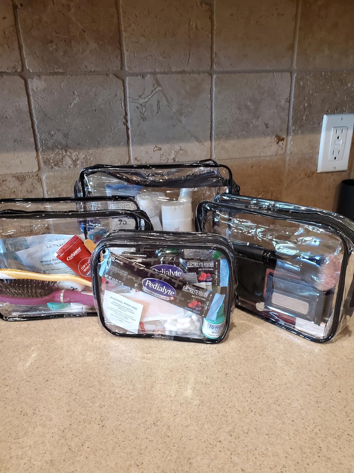 AURUZA Clear Makeup Bag, Portable Travel Toiletry Bags with Zipper, TSA Approved Clear Organizer Bags, PVC Cosmetic Pouch for Airport Airline Compliant customer photo 1