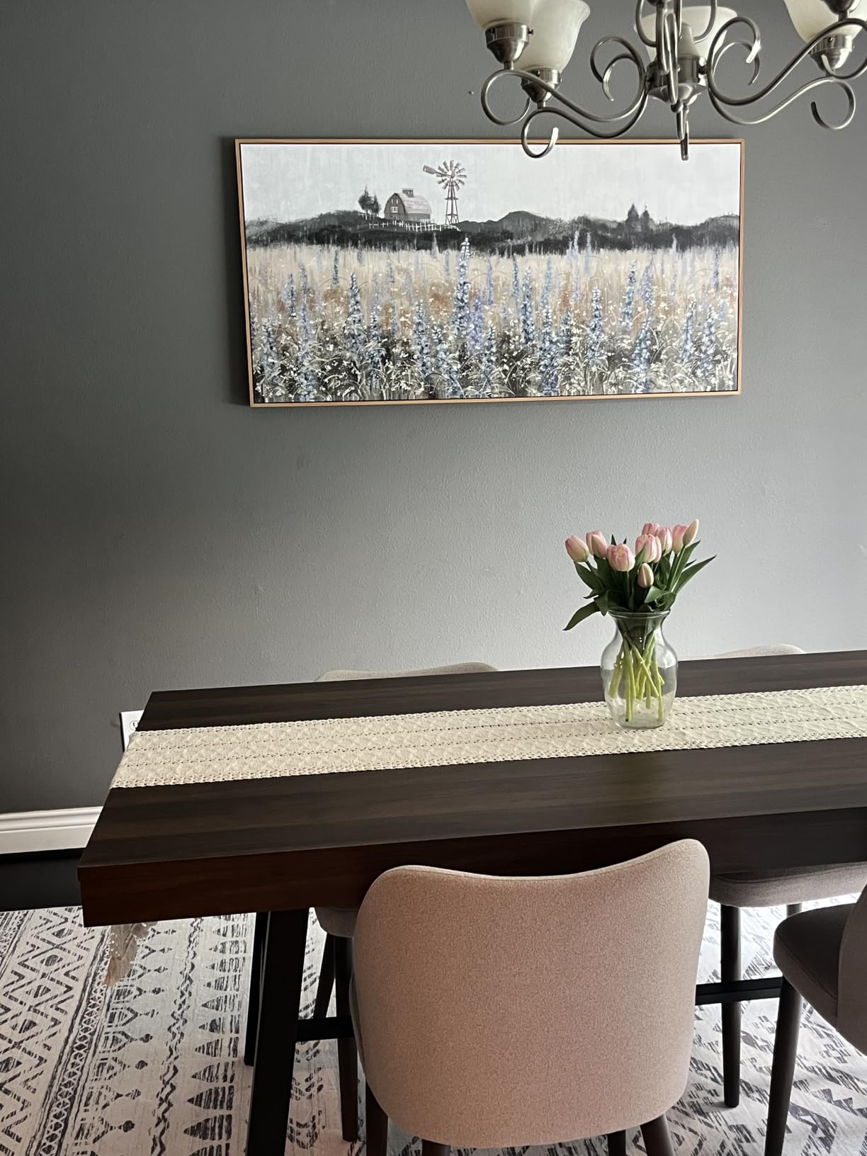 Nicetop Large Rustic Farmhouse Canvas Wall Art for Living Room 30x60inch | Vintage Cottagecore Landscape, Classical Countryside Scenery, Meadow with Flowers, Windmill Barn Hills Picture Bedroom Office customer photo 2