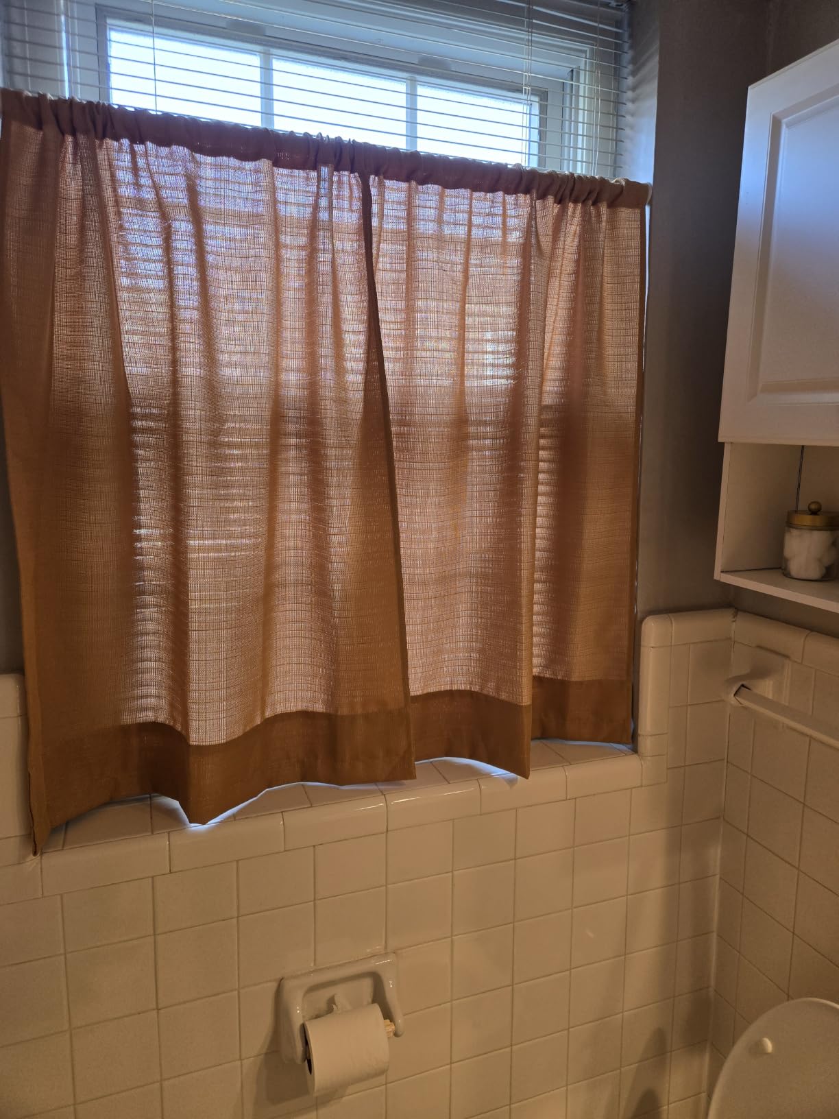 Chyhomenyc Light Green Kitchen Curtains Tier 36 Inch Length, 2 PCS | Faux Linen Textured Small Cafe Curtains, Light Filtering Short Window Curtains for Porch Bathroom, Each 30x36 inch customer photo 2