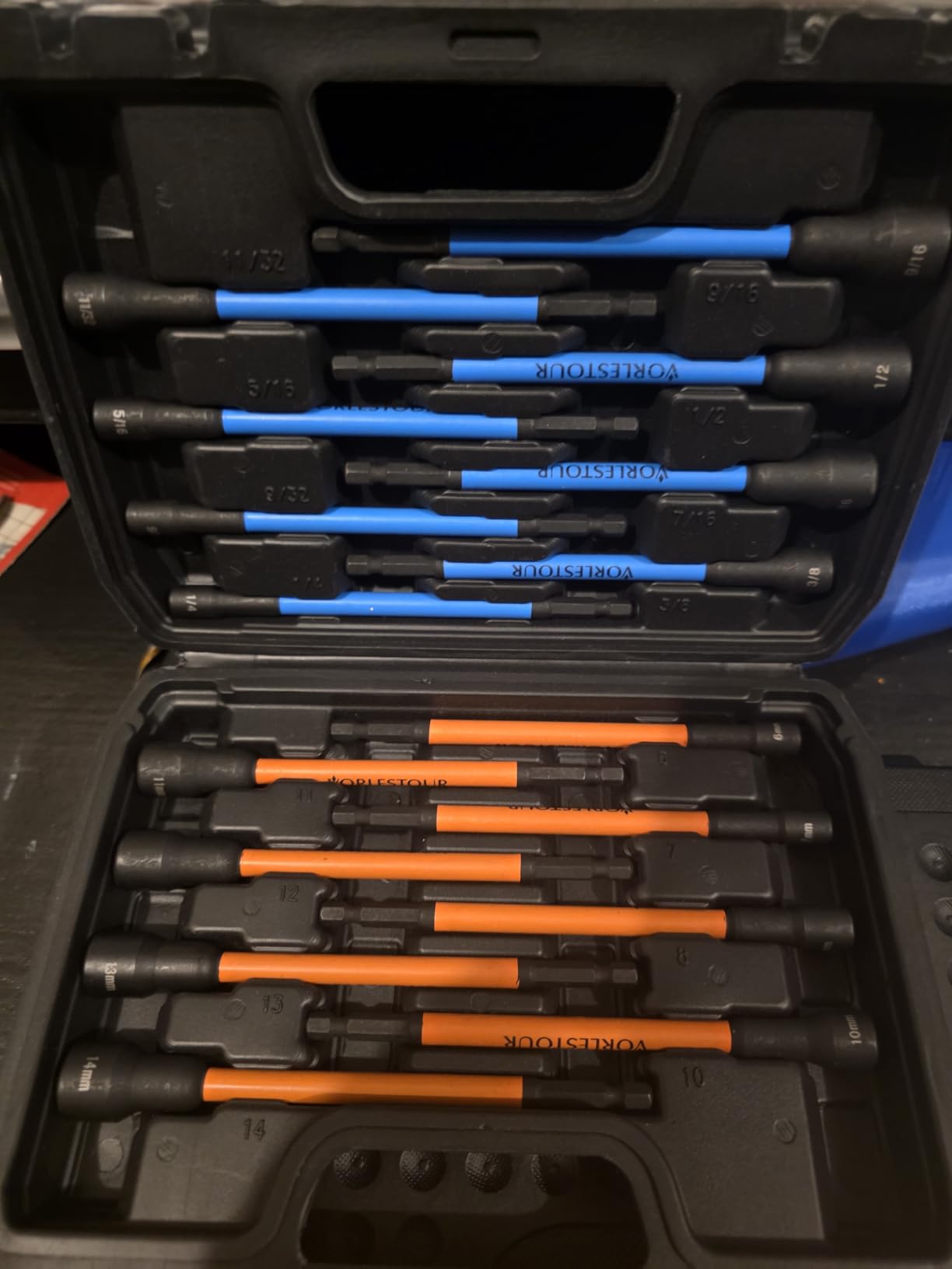 16PCS Magnetic Nut Driver Set for Impact Drill, 6 Inch Extra Long Nut Drivers with Sturdy Tool Box, SAE/Metric 1/4