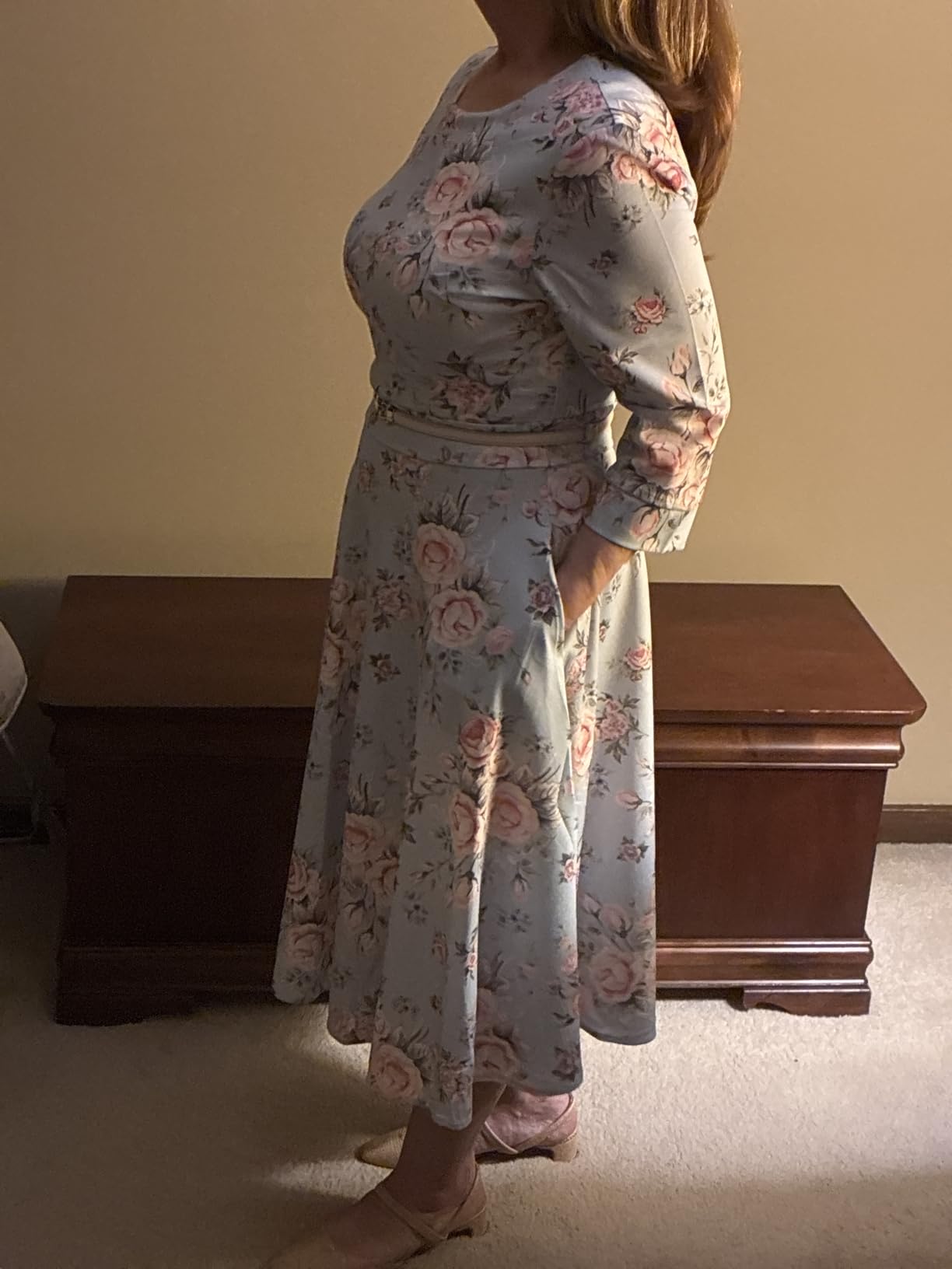 Simple Flavor Womens Floral Vintage Midi Dress 3/4 Sleeve | with pockets, Fit and flare aline, Knee-length, Church, Semi-formal, Wedding guest, Retro tea party & derby outfits customer photo 1