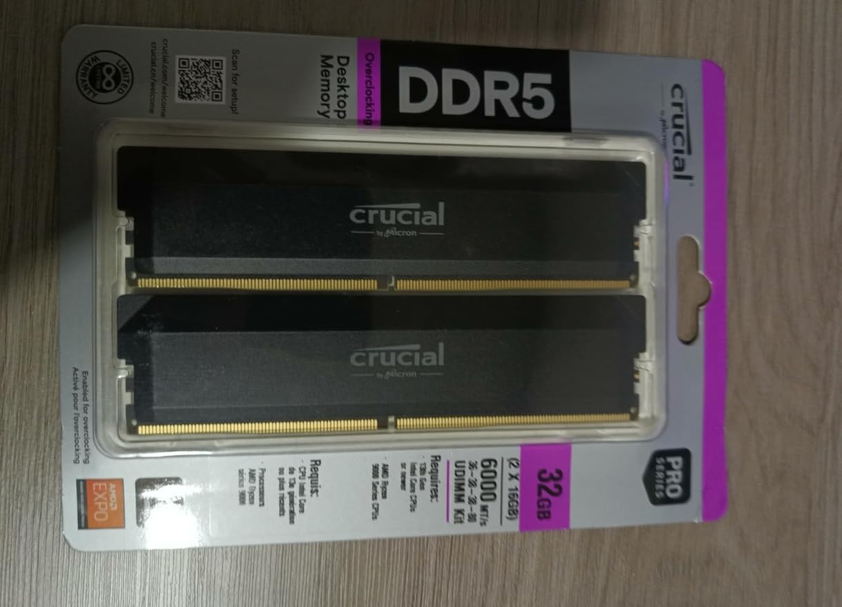 Crucial Pro 32GB DDR5 RAM Kit (2x16GB), CL36 6000MHz, Overclocking Desktop Gaming Memory, Intel XMP 3.0 & AMD Expo Compatible, Black customer photo 1