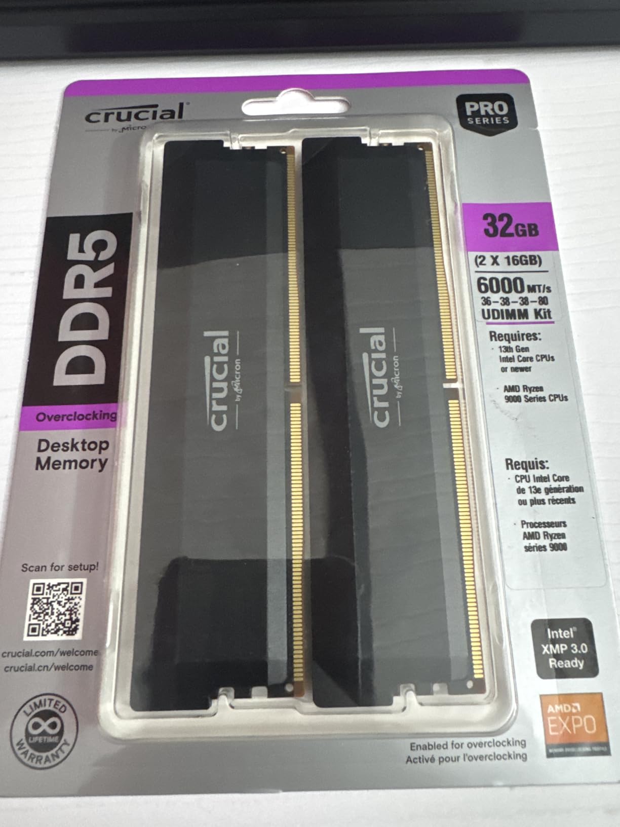Crucial Pro 32GB DDR5 RAM Kit (2x16GB), CL36 6000MHz, Overclocking Desktop Gaming Memory, Intel XMP 3.0 & AMD Expo Compatible, Black customer photo 2