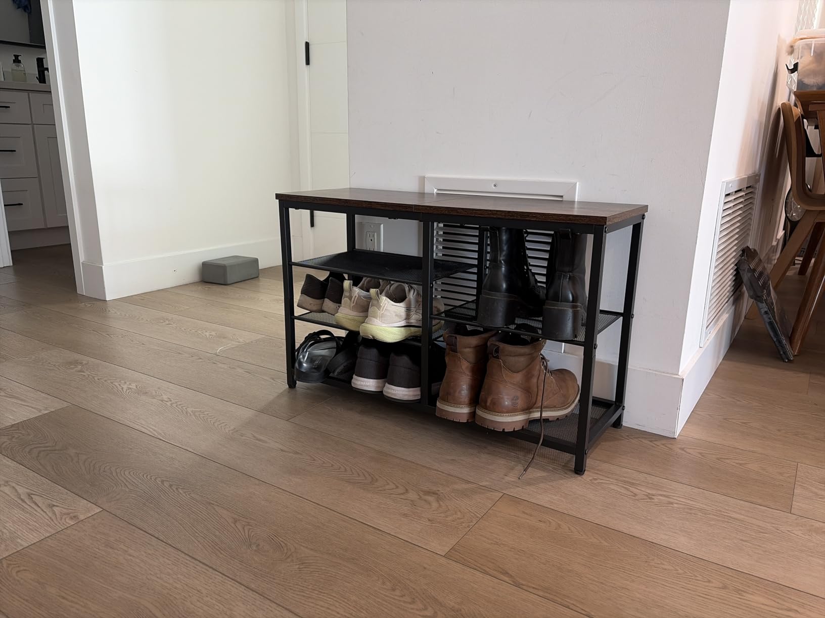 HOOBRO Shoe Bench, 5-Tier Shoe Rack Bench with Mesh Shelves, Shoe Organizer, Industrial Shoe Storage Bench for Entryway, Easy Assembly, 11 x 31.5 x 19.7 Inches, Rustic Brown and Black BF36HX01 customer photo 1