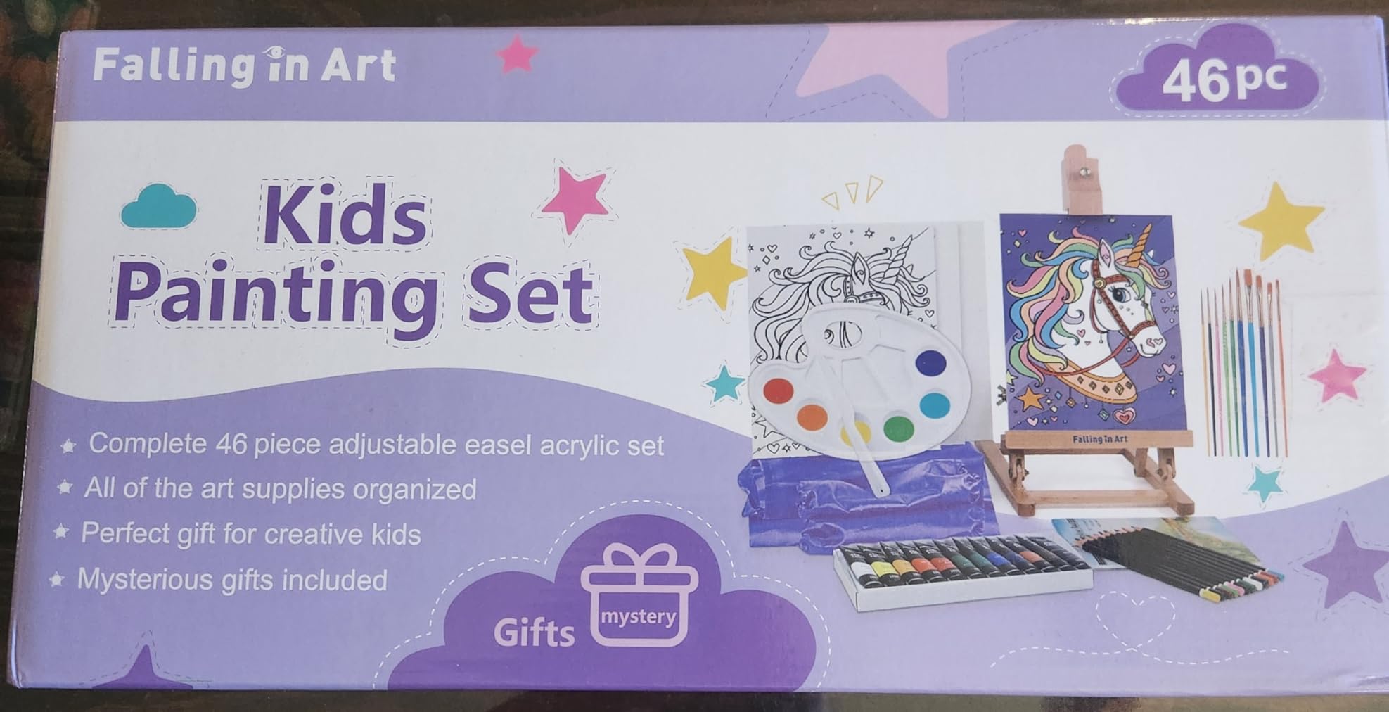 Kids Tabletop Easel Set, Portable Art Easel Painting Kits | 52 Pcs Wooden Easel for Painting Canvases, Including 12 Colors Acrylic Paints, 10 Paintbrushes and 4 Canvas Panels, Pink customer photo 2