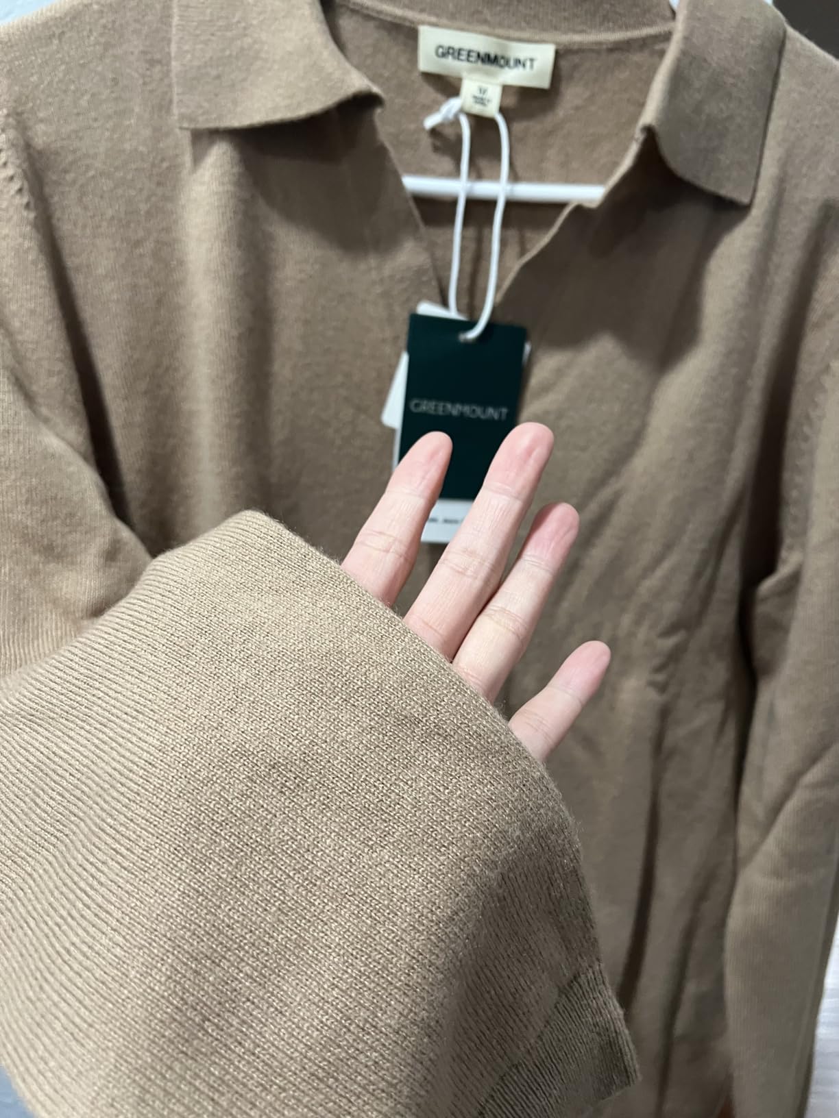 GreenMount Women's Deep V-Polo Casual Loose Cashmere Sweater Pullover Lapel Long Sleeve for Women Keep 37.5° Warm customer photo 1