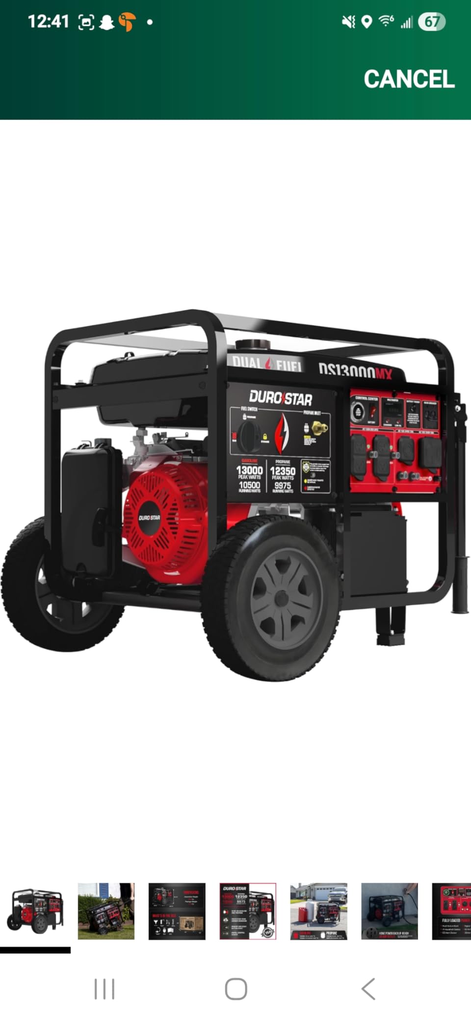 DuroStar DS13000MX 13,000-Watt 500cc Dual Fuel Portable Generator - Gas and Propane, Remote Electric Start, Whole Home Power Backup, Transfer Switch Ready, RV & Emergency Ready customer photo 2