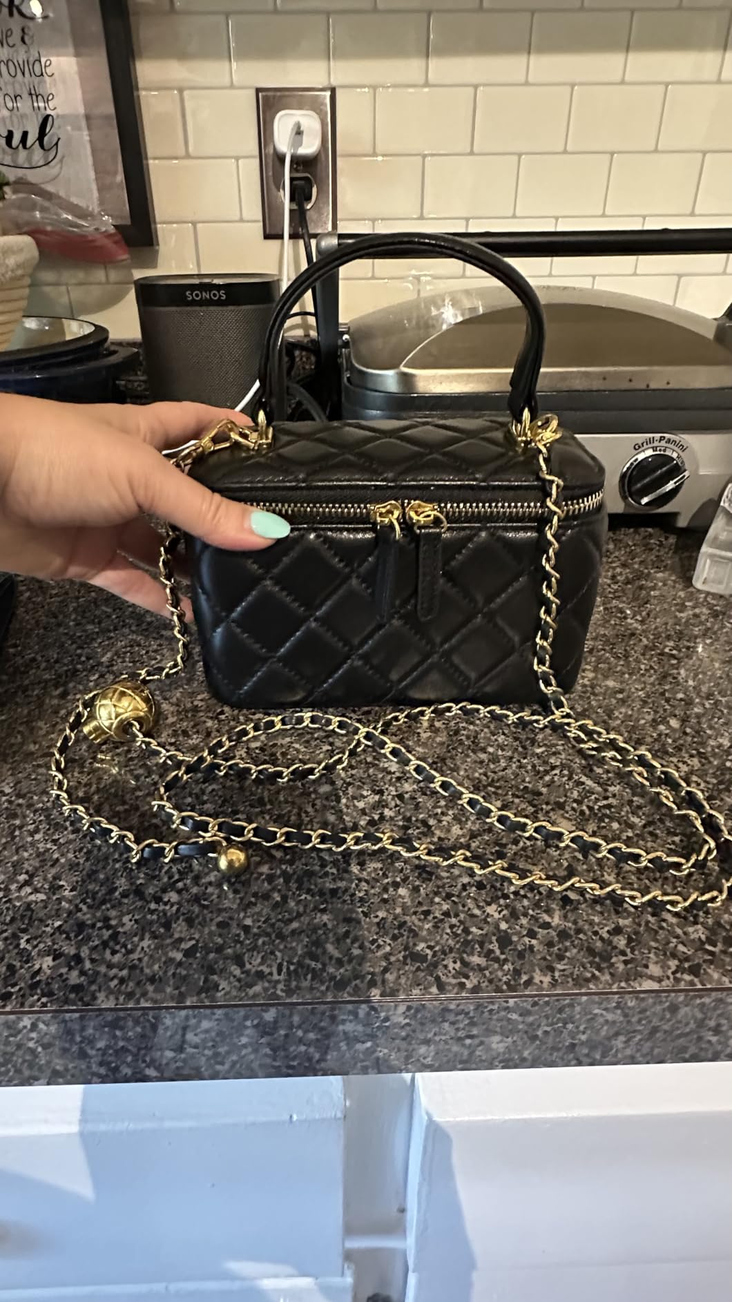 DORIS&JACKY Small Quilted Box Crossbody Purse For Women, Designer Lambskin Leather Mini Top Handle Tote Bag With Chain Strap customer photo 1