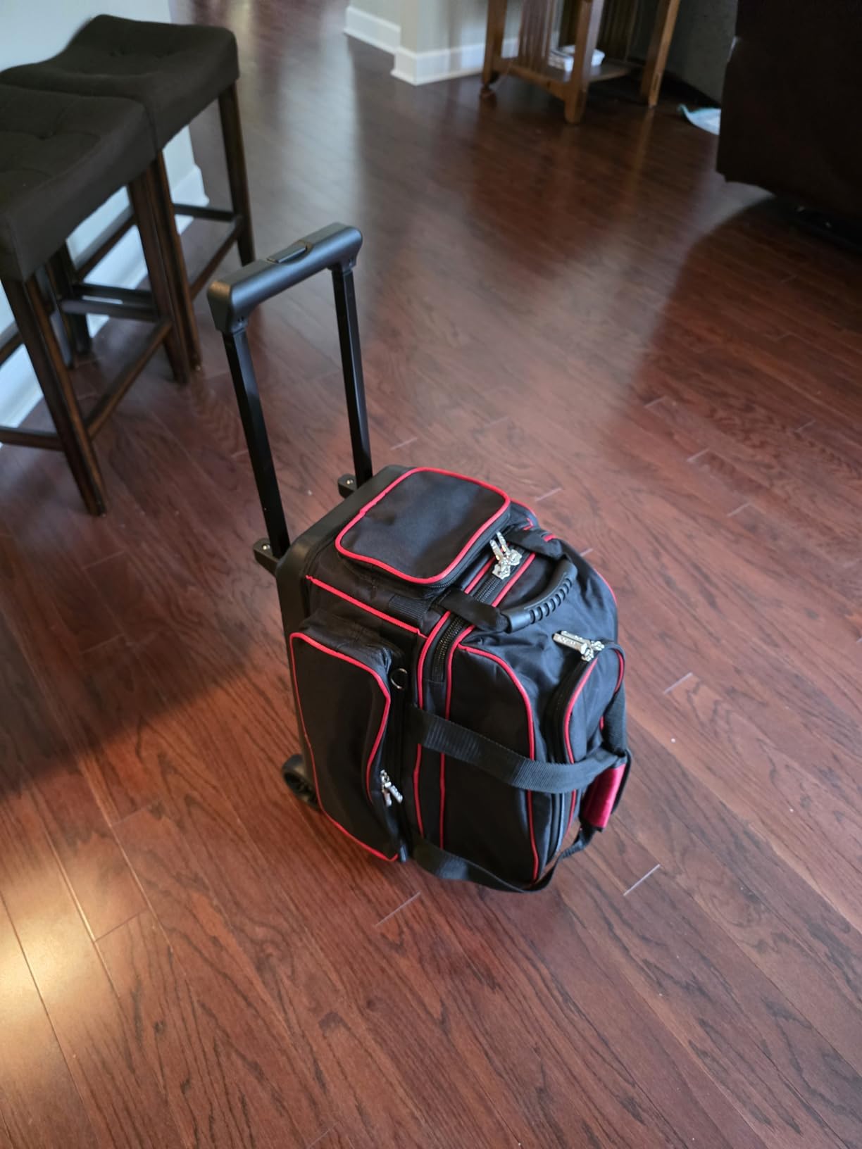 Pyramid Deluxe Double Roller 2 Ball Bowling Bag with Large Separate Shoe Compartment (Up To 2 Pairs Of Shoes) and Accessory Pockets, Sturdy Square Handle - Extends to 40