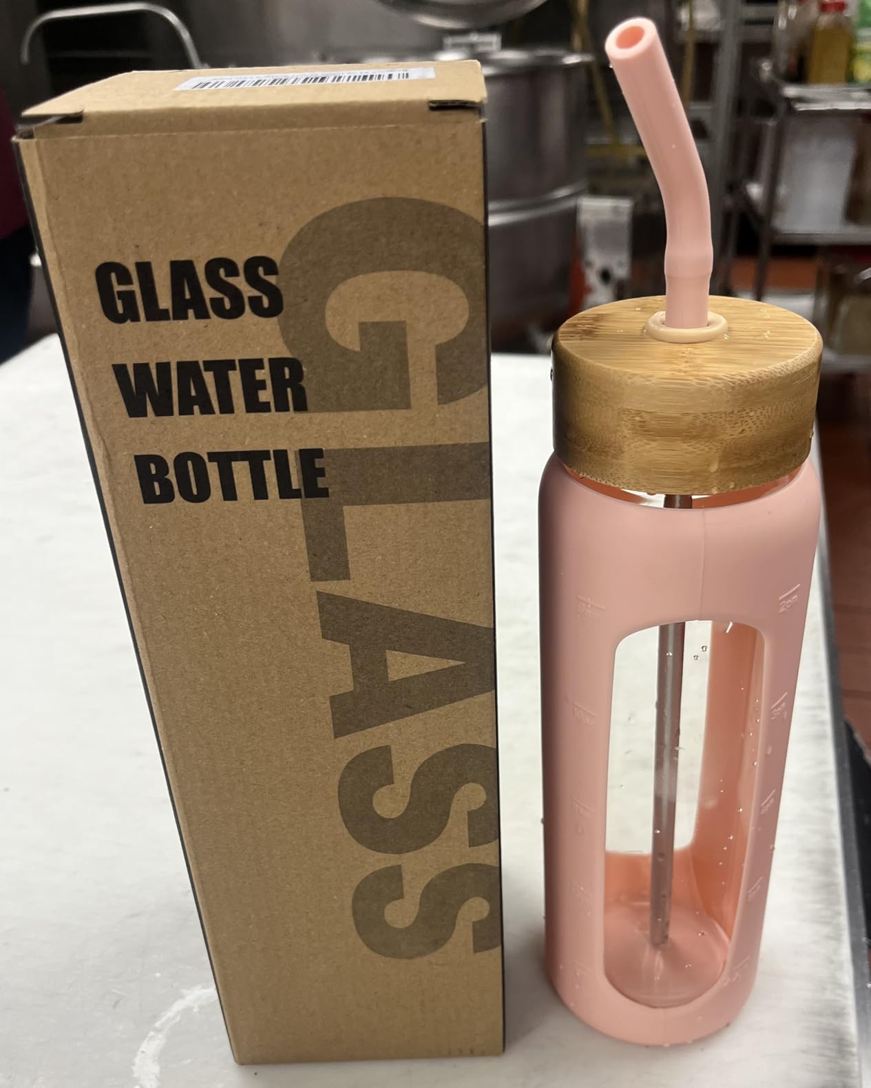 Kodrine 32oz Glass Water Bottle with Straw and 2 Lids | Bamboo and Spout Lid, Leakproof, with Silicone Sleeve and Time Marker, For Home, Outdoor Sports, BPA Free customer photo 1