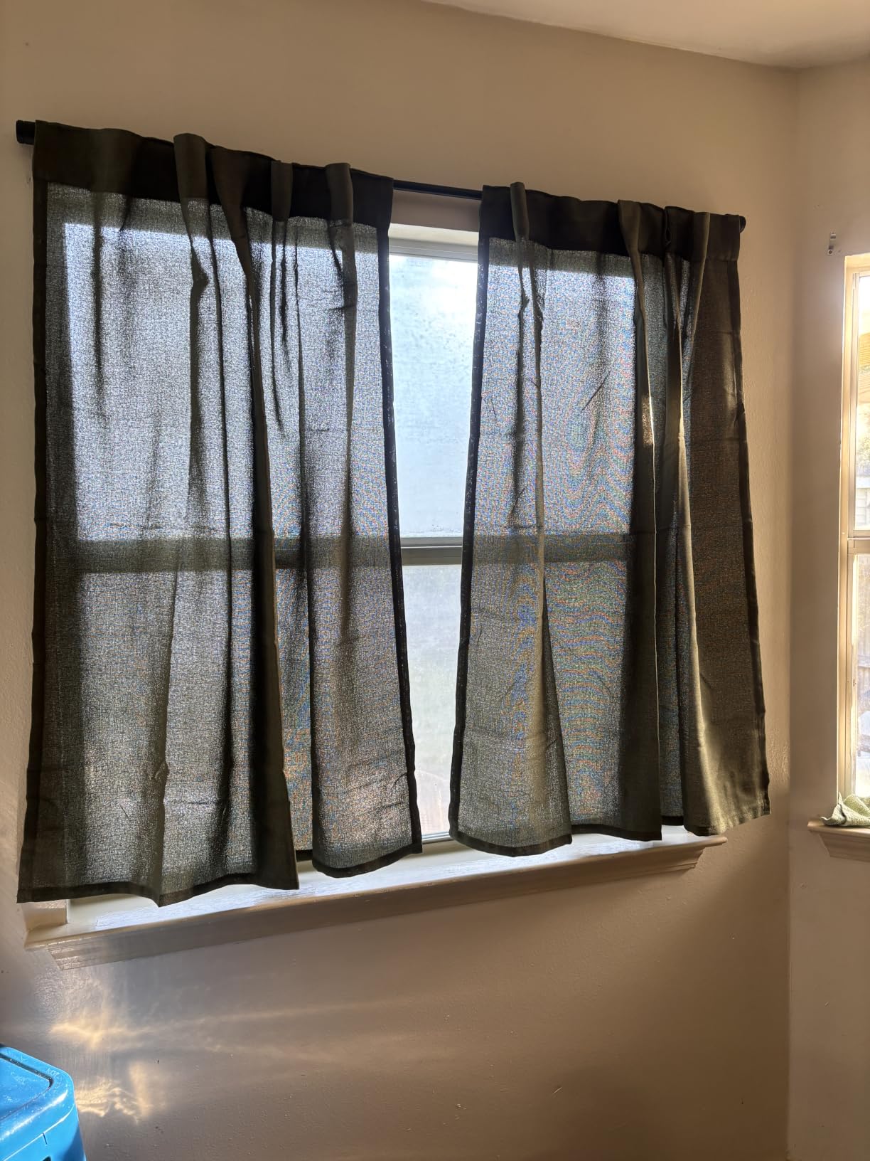 YoungsTex Short Linen Kitchen Curtains 40 Inch Length for Window Over Sink | Semi Sheer Cafe Drapes Light Filtering with Rod Pocket Back Tab for Bathroom, 42 X 40 Inch, 2 Panels customer photo 1
