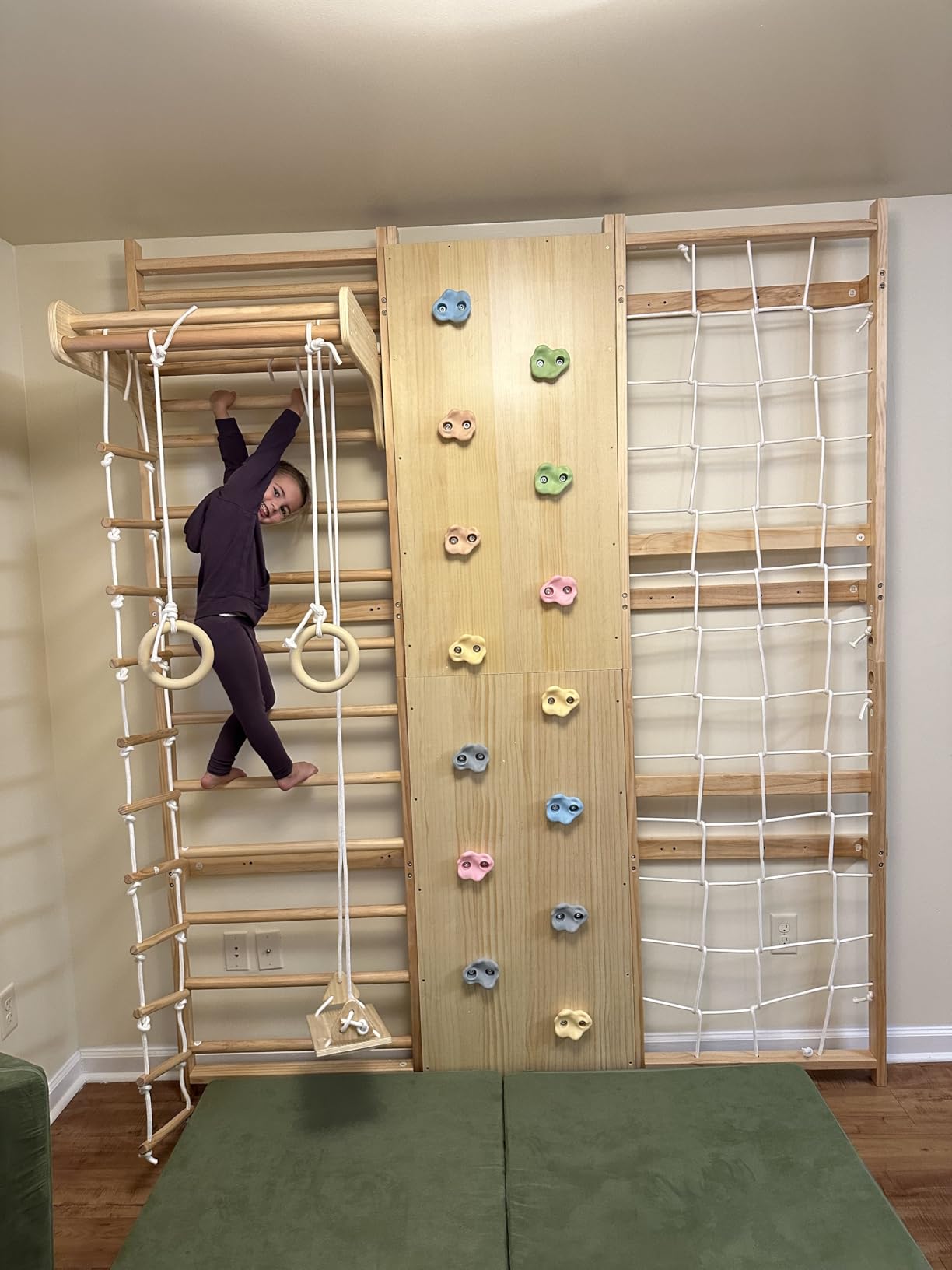 Avenlur Walnut 9-in-1 Swedish Ladder Wall Gym Kids, Indoor Climbing Wall | 2 Heights: 78.8