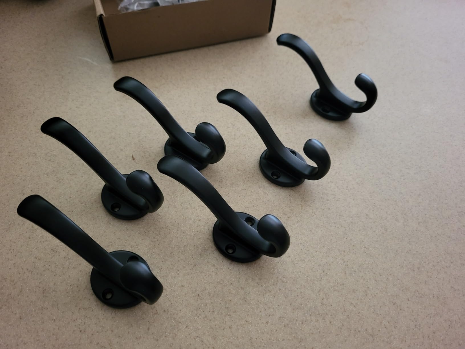 6 Pack Coat Hooks Wall Mount Heavy Duty Utility Retro Double Hooks for Hanging Coats,Hat, Towel, Key, Robe, Scarf, Bag, Cap (Black) customer photo 1
