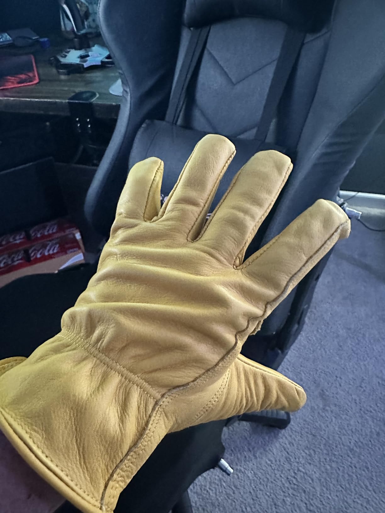 DULFINE Cowhide Leather Work Gloves for Men, Reinforced Durable Gloves, Puncture & Cut Resistant customer photo 2