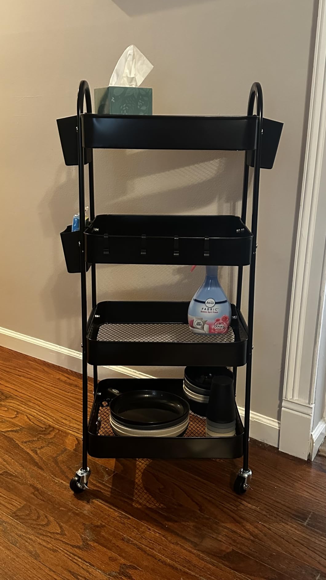 3 Tier Heavy Duty White Metal Rolling Cart with Lockable Wheels, Three Tier Roller Book Snack Cart, Utility Storage Organizer Carts for Kitchen, Bathroom, Garage, Baby Diaper, Craft, Art, Teacher customer photo 1