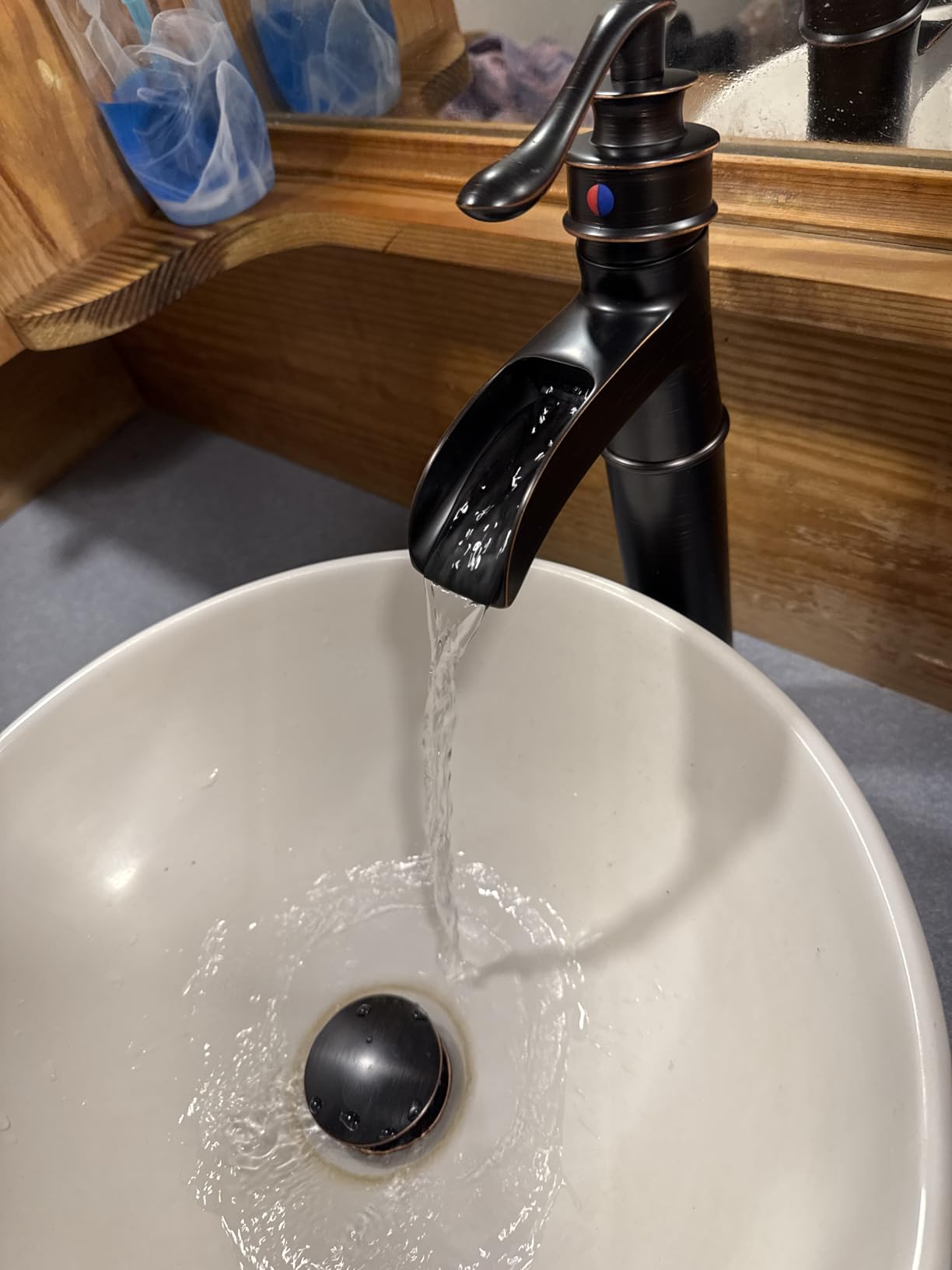 BWE Waterfall Vessel Sink Faucet Brushed Nickel Single Handle 1 Hole | Tall Bathroom Sink Faucets Commercial Mixer Tap with Supply Line and Pop Up Drain without Overflow Lavatory Vanity customer photo 1