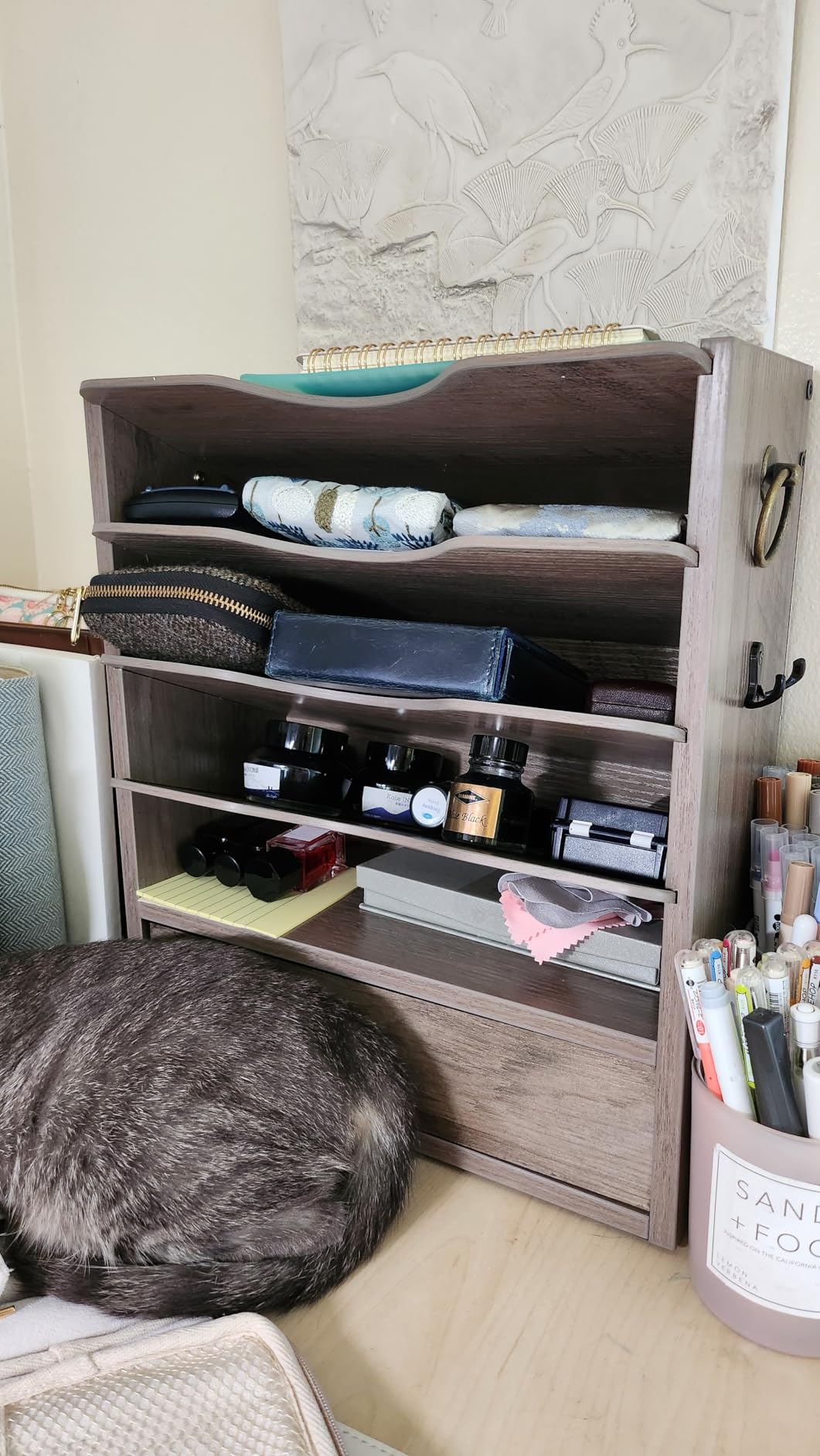 HOOBRO Wall File Organizer, Mail Organizer Wall Mounted, Wooden Mail Sorter, Construction Paper Holder with Drawer Storage and 2 Hooks, for Office, Classroom, Home, Greige BG14WF01 customer photo 1