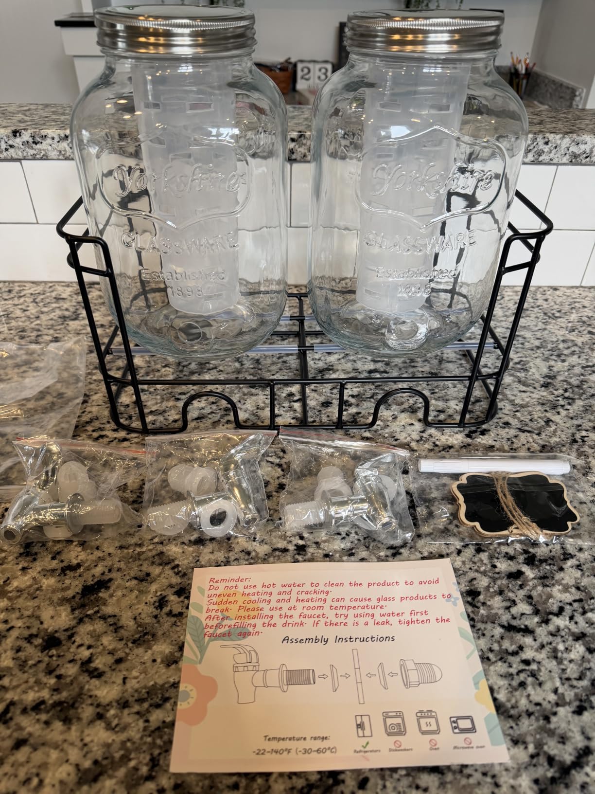 1 Gallon Glass Drink Dispensers For Parties - Set of 2, Leak-Proof Spigot | 4L Drink Dispenser with Fruit Infuser & Stand, Juice or Beverage Dispenser for BBQ, Picnic, Weddings, Lemonade Stand Supplies customer photo 1