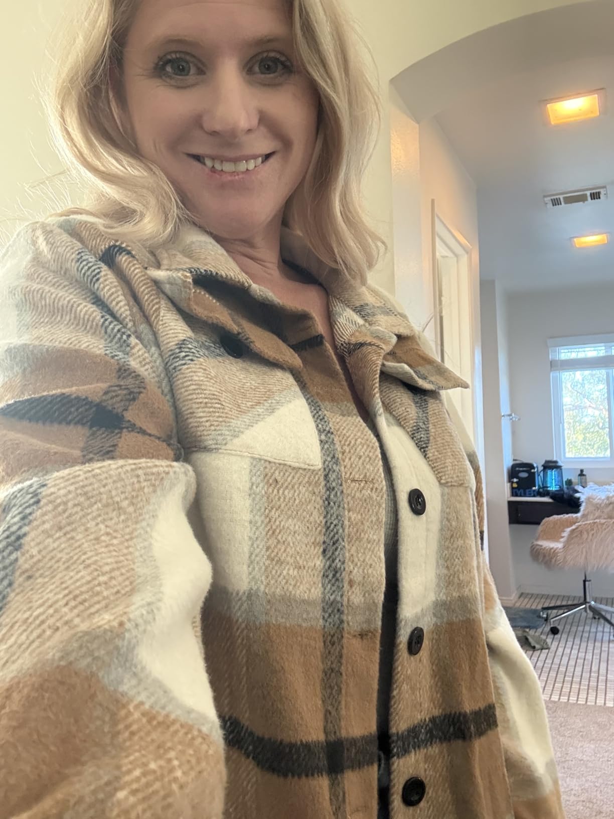 Zeagoo Flannels for Women Cropped Shacket Jacket Fashion Plaid Fall Coat | Button down crop jacket, trendy outfits, fall winter outwear customer photo 2
