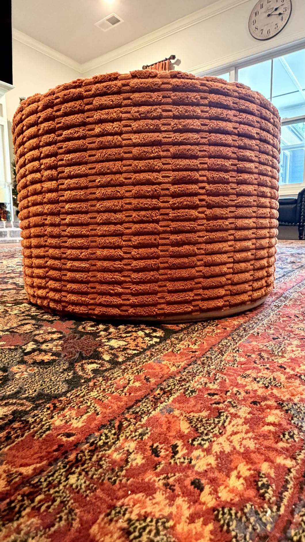 Asuprui Pouf Ottoman Round Foam Filled Foot Rest Stool Floor Pouf Footrest | 20x14 In, Light Coffee, All-One Foam Pouf, Ottoman Coffee Table, Couch Foot Rest, Removable Cover customer photo 1