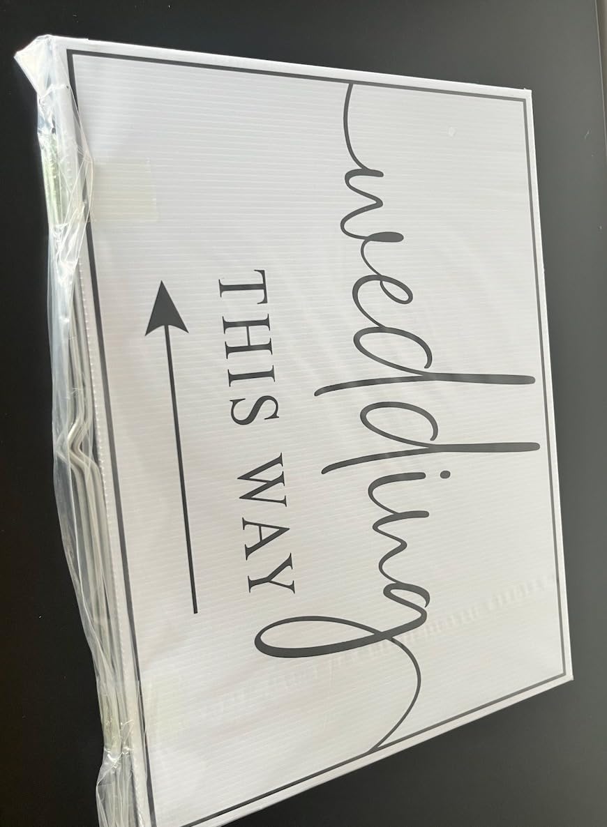 Wedding Direction Arrow Signs 3-Pack - Double-Sided Printed This Way Signs with Metal Stakes for Wedding Ceremony and Reception - 17