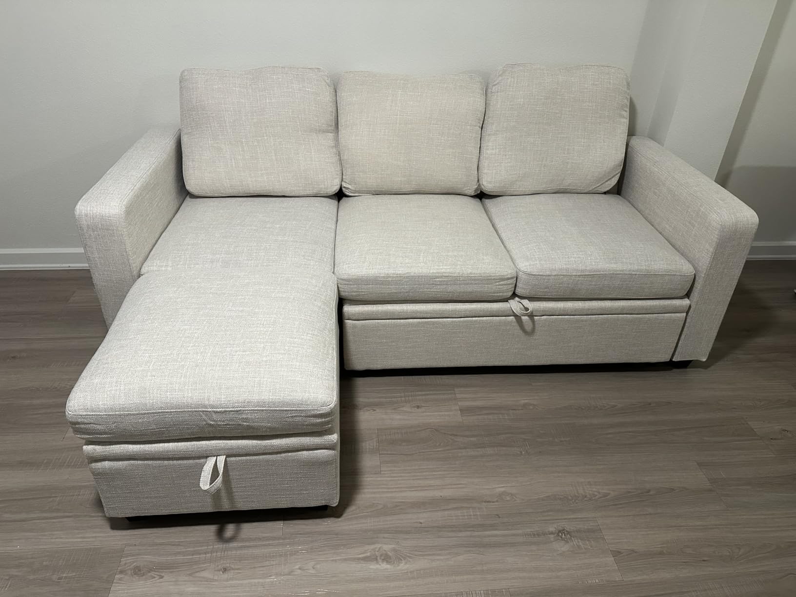 HONBAY Modular Sectional Sleeper Sofa with Pull Out Bed, L Shaped Couch with Storage Seat, Convertible Sectional Couches for Living Room, Beige customer photo 1