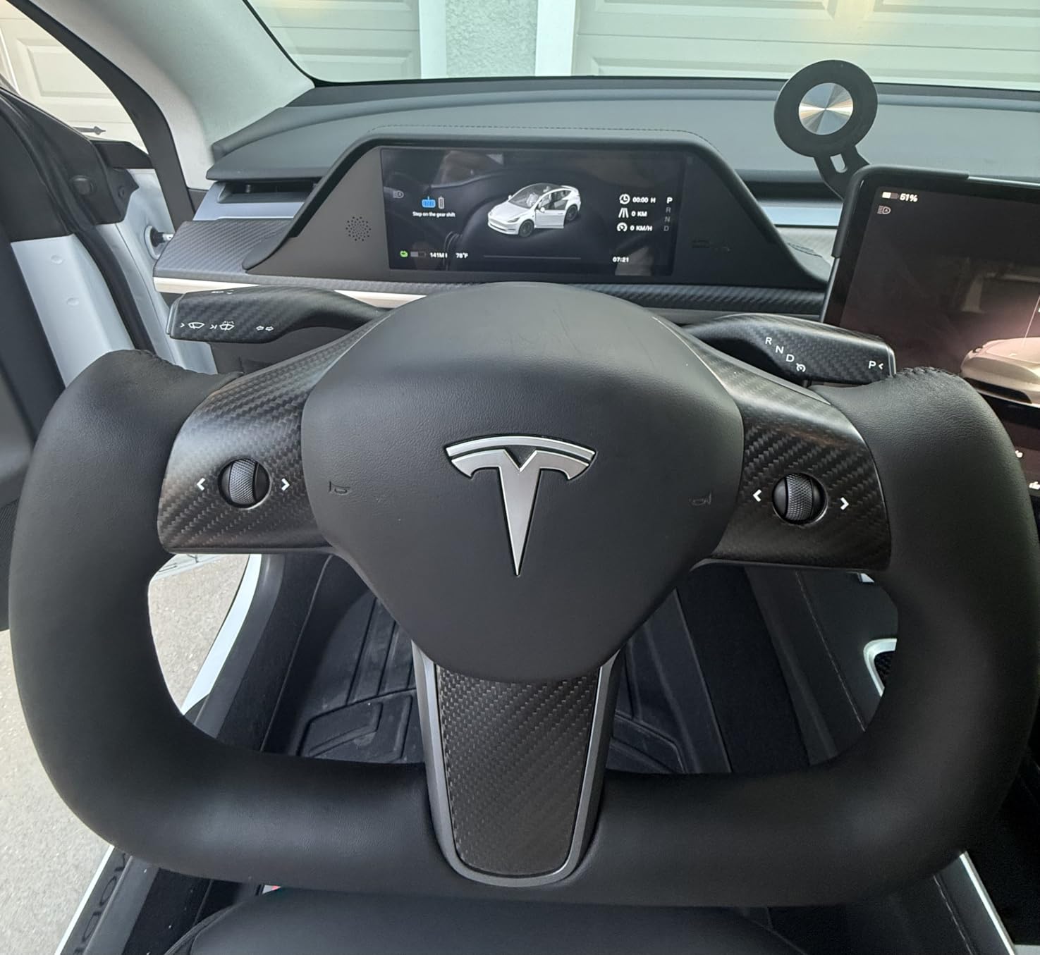 Yoke Racing Steering Wheel, Black Microfiber Leather without Front Trim for Tesla Model 3 2017-2023, Model Y 2019-2024 with Heating Function customer photo 2