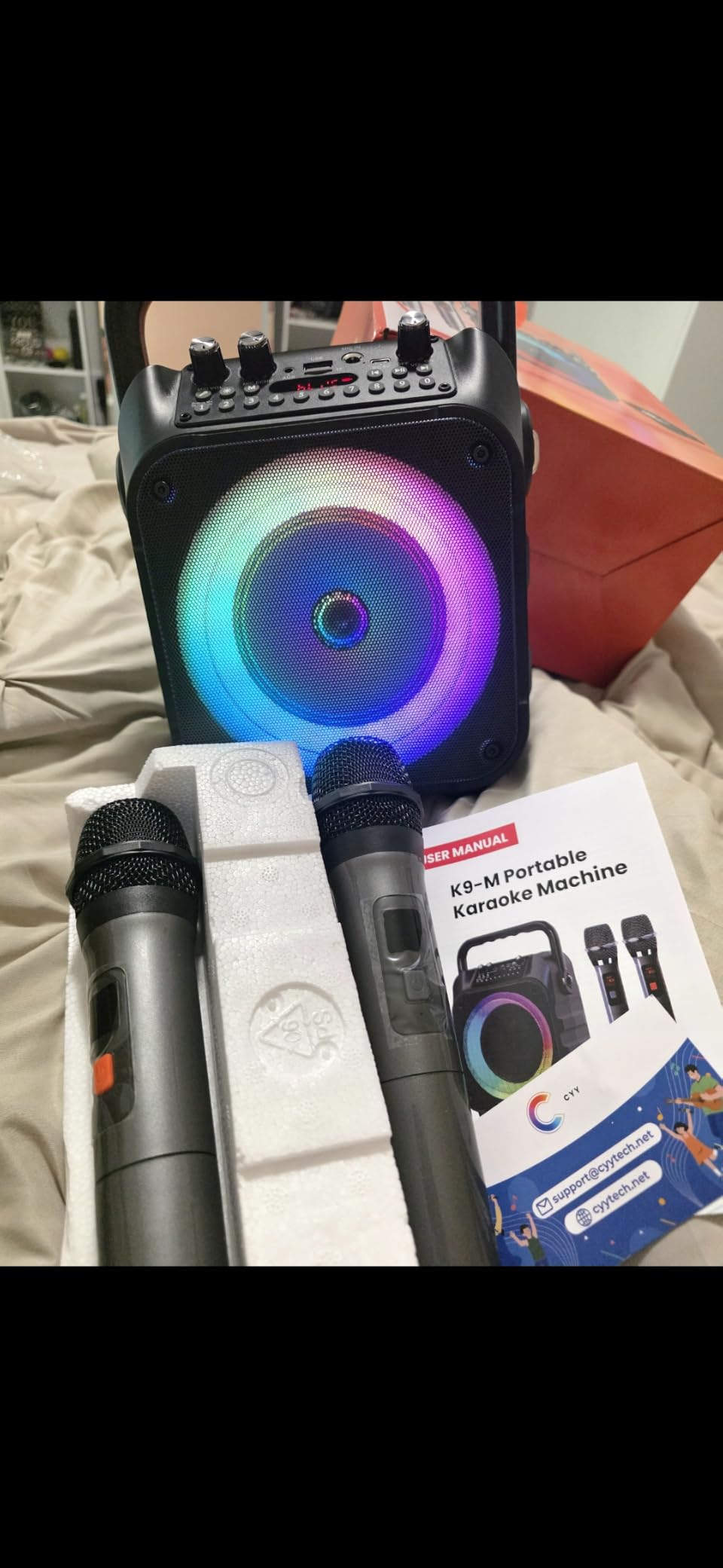 Karaoke Machine, Portable Bluetooth Speaker with 2 Wireless Microphones | Immersive Sound, 5 Light Modes, PA System, TWS USB TF AUX FM, for Adults and Kids, Home Party, Outdoor, Home System Packages customer photo 1