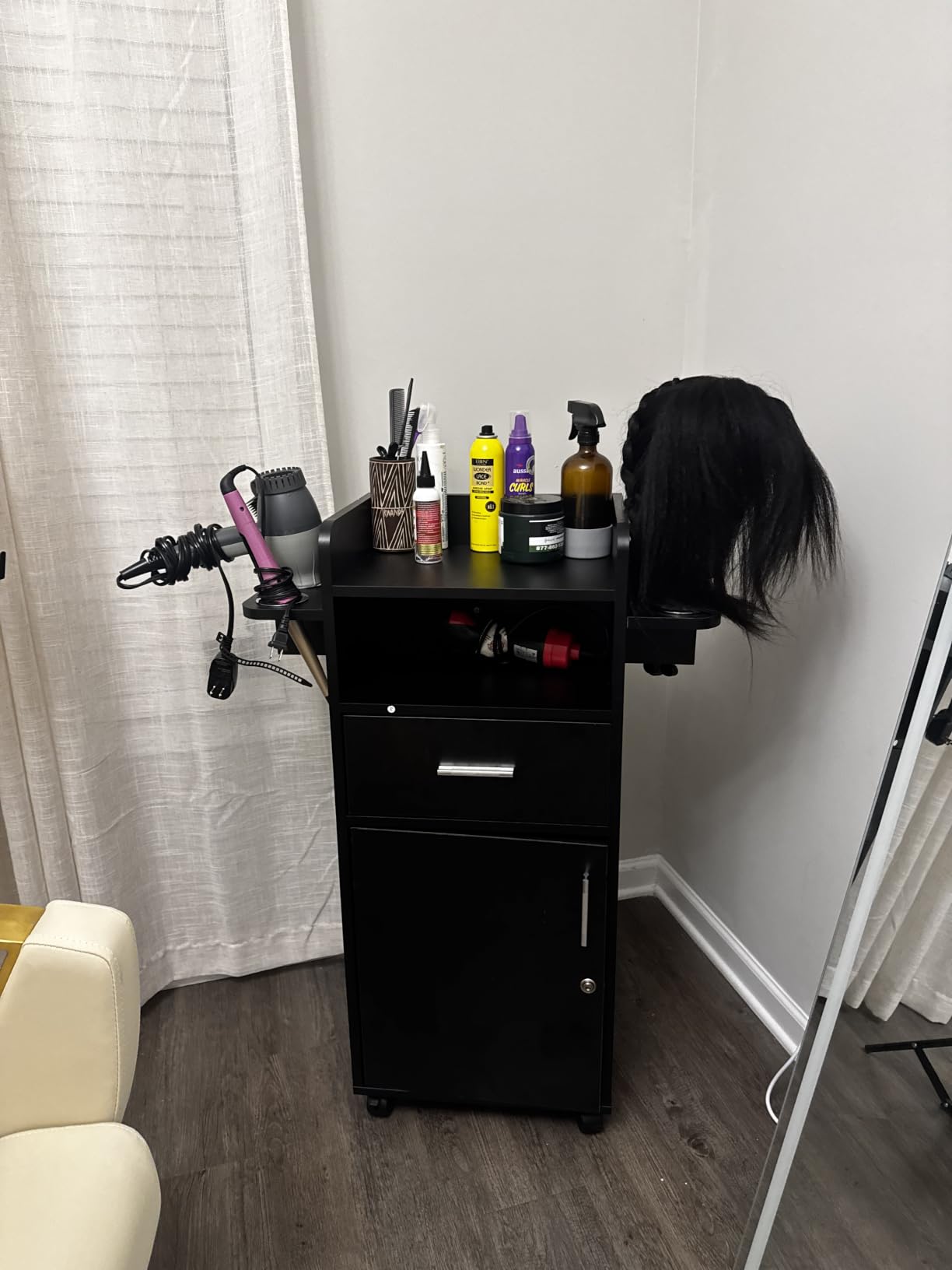 Winado Beauty Salon Trolley Cart with 6 Tool Holders, 1 Drawer | Lockable Salon Cabinet with 360° Wheels, Mobile Salon Station Rolling Cart for Hair Stylist Beauty Spa Barbershop customer photo 2