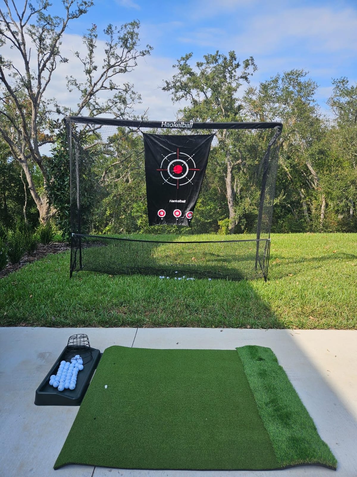 Haokelball Golf Practice Net 10x8FT Driving Hitting Net & Simulator Cage | Backyard Outdoor, Indoor Golf Simulator, Real Ball Practice, Impact Screen, Ball Return, Side Barriers, Projection Ready customer photo 1