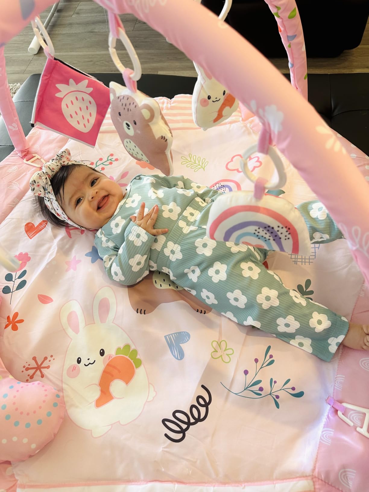 Baby Gym Play Mat, 8-in-1 Tummy Time Mat & Ball Pit with 6 Toys, Washable Baby Activity Mat for Visual, Hearing, Sensory, Motor Development, Babies Gift for Newborn Infant 0-3-6-9-12 Months (Pink) customer photo 1