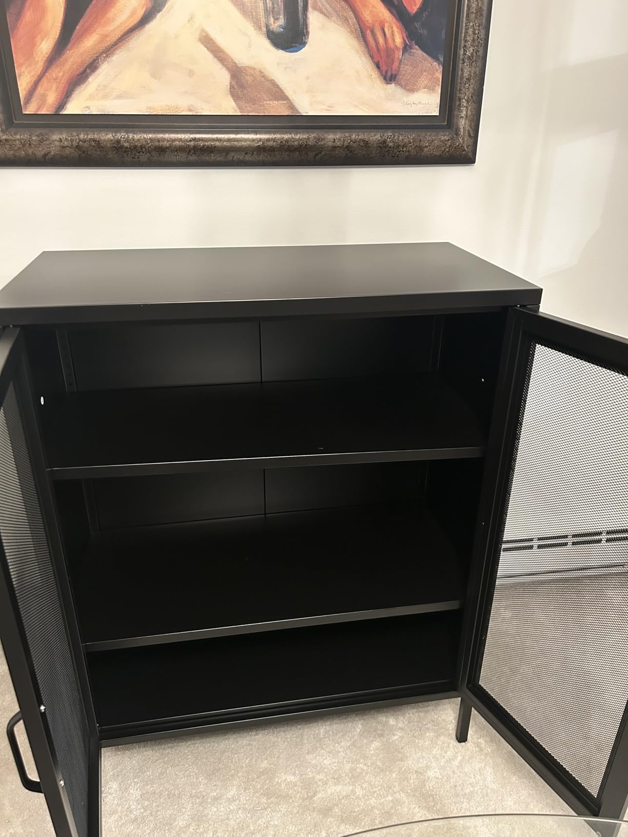 Chshin Black Metal Storage Cabinet, Metal Locker Storage Cabinet with 2 Mesh Doors and Adjustable Shelves, Kitchen Pantry Cabinets for Home, Sideboard, Living Room, Office (40