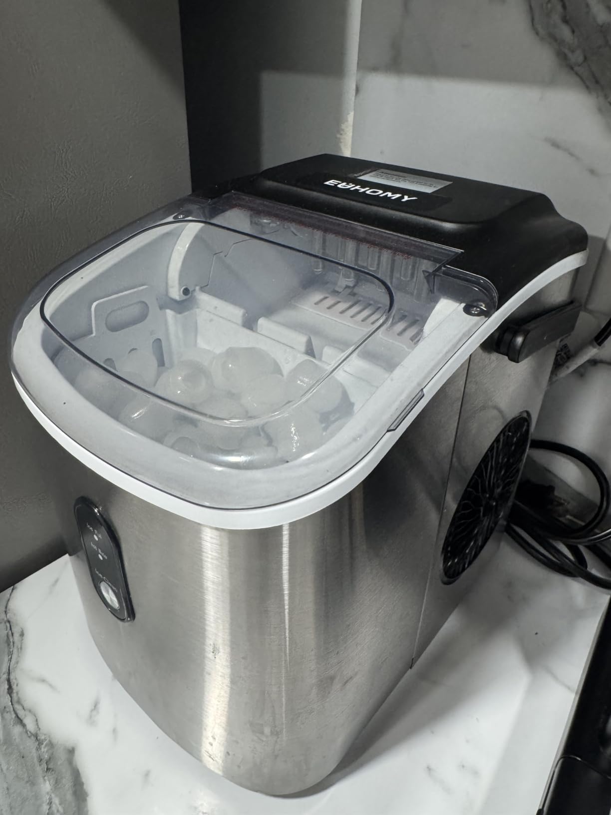 EUHOMY Ice Maker Countertop with Handle, 9 Ice Cubes Ready in 6 Mins | 26.5lbs Daily, Self-Cleaning, Portable Ice Maker Machine with Basket & Scoop, for Home/Kitchen/Camping/RV, Silver customer photo 2
