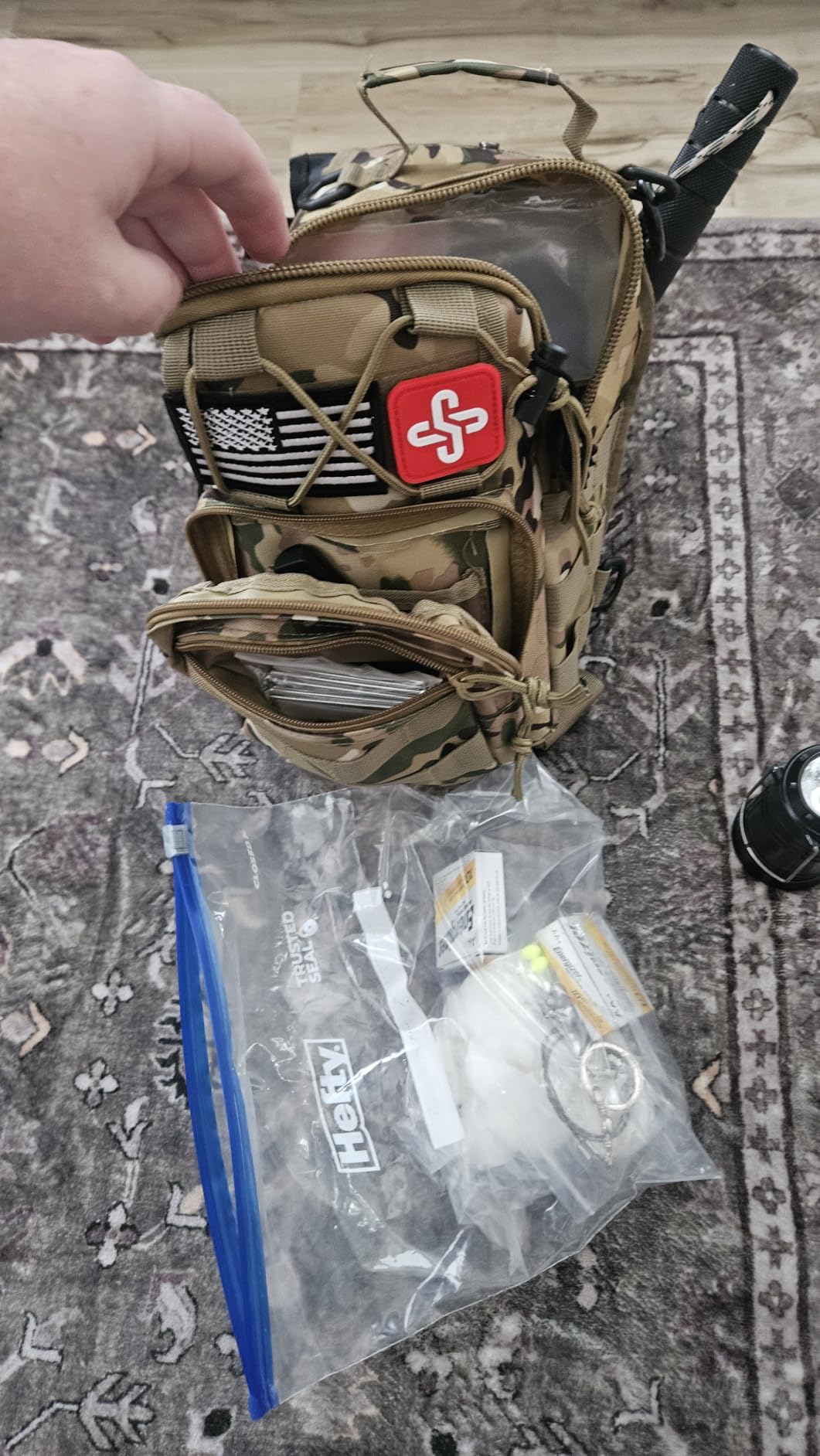 Survival Kit, 262Pcs Survival Gear and Supplies with First Aid Kit Pouch and Crossbody Bag, Emergency Kit with Tent, Camping Axe Hammer, Survival Shovel w/Pick, Bug Out Bag Gifts for Men Women customer photo 1