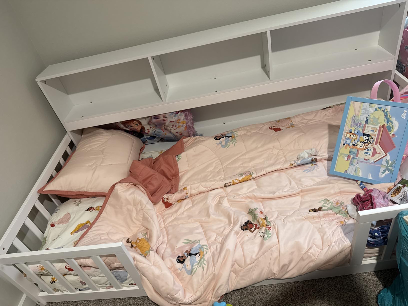 Giantex Twin Floor Bed for Kids, Wood Montessori Bed with Safety Guardrails, Floor Bed Frame for Kids, Boys, Girls, No Box Spring Needed, White customer photo 1