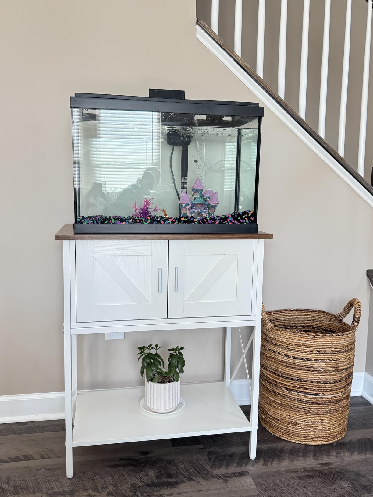 HOOBRO 20 Gallon Fish Tank Stand with Power Outlets and LED Light, Metal Frame Aquarium Stand, Reptile, Turtle Tank Stand with Cabinet Storage, 27.6