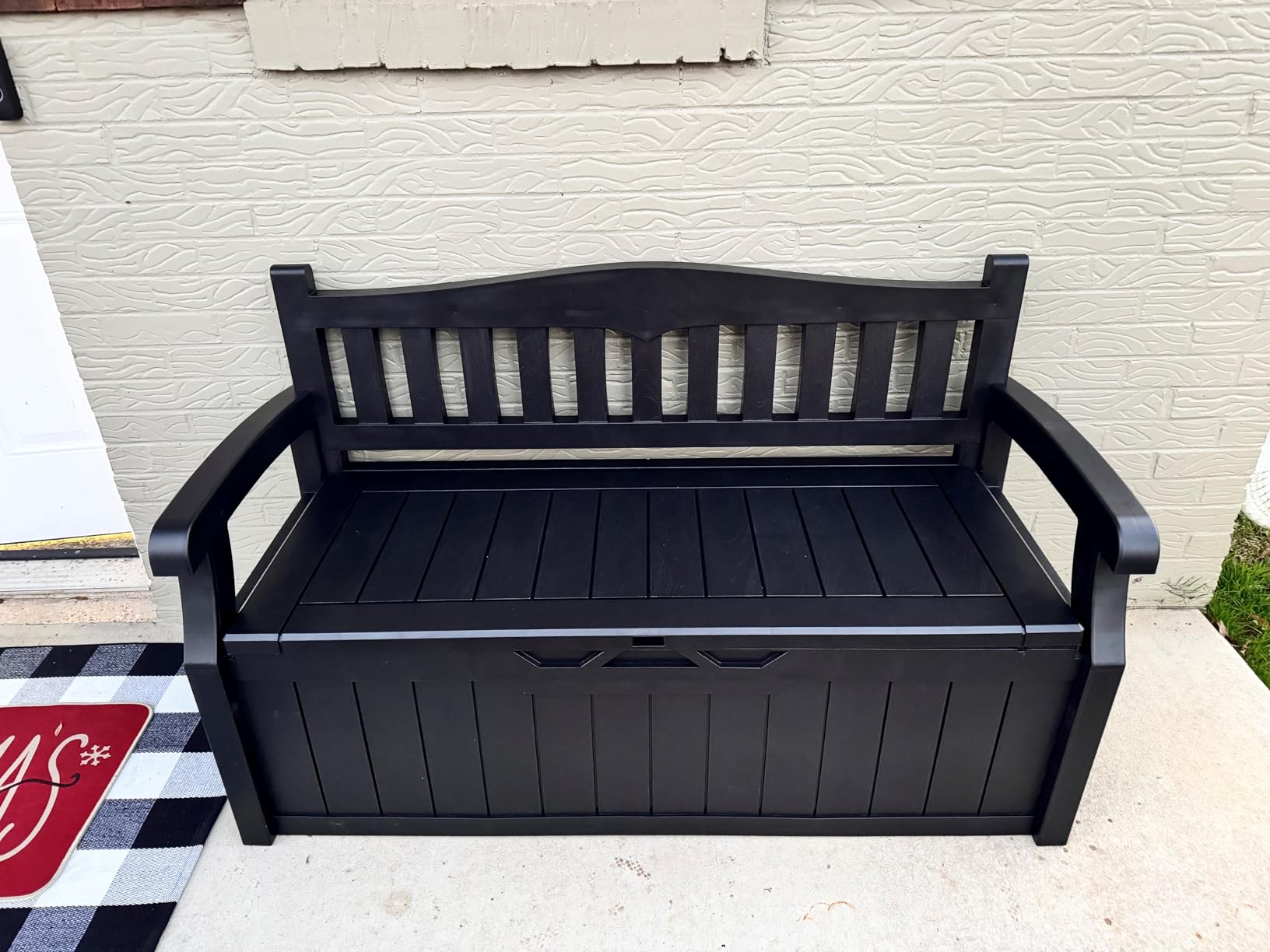 Greesum 80 Gallon Storage Bench Outdoor Deck Box with Armrest, Black | Patio Furniture, Lockable, Waterproof and UV Resistant, Suitable for Garden, Pool customer photo 2