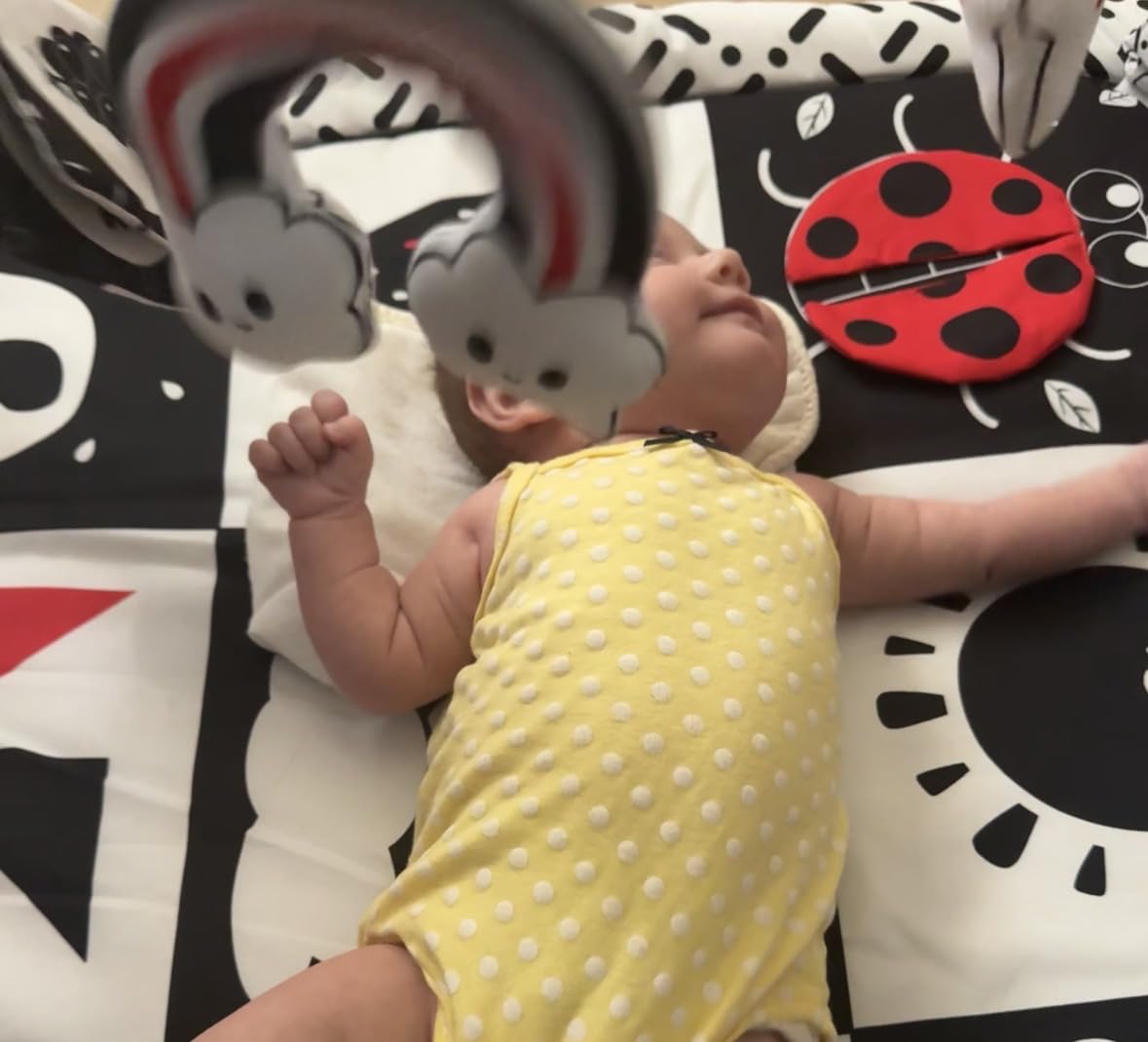 Poycuna Black and White Baby Gym Play Mat with 6 Toys Tummy Time Activity Mat for Babies 0-6 6-12 Months High Contrast Baby Gyms & Playmats Sensory Toys Newborn Brain Development Infant Play Mat customer photo 2