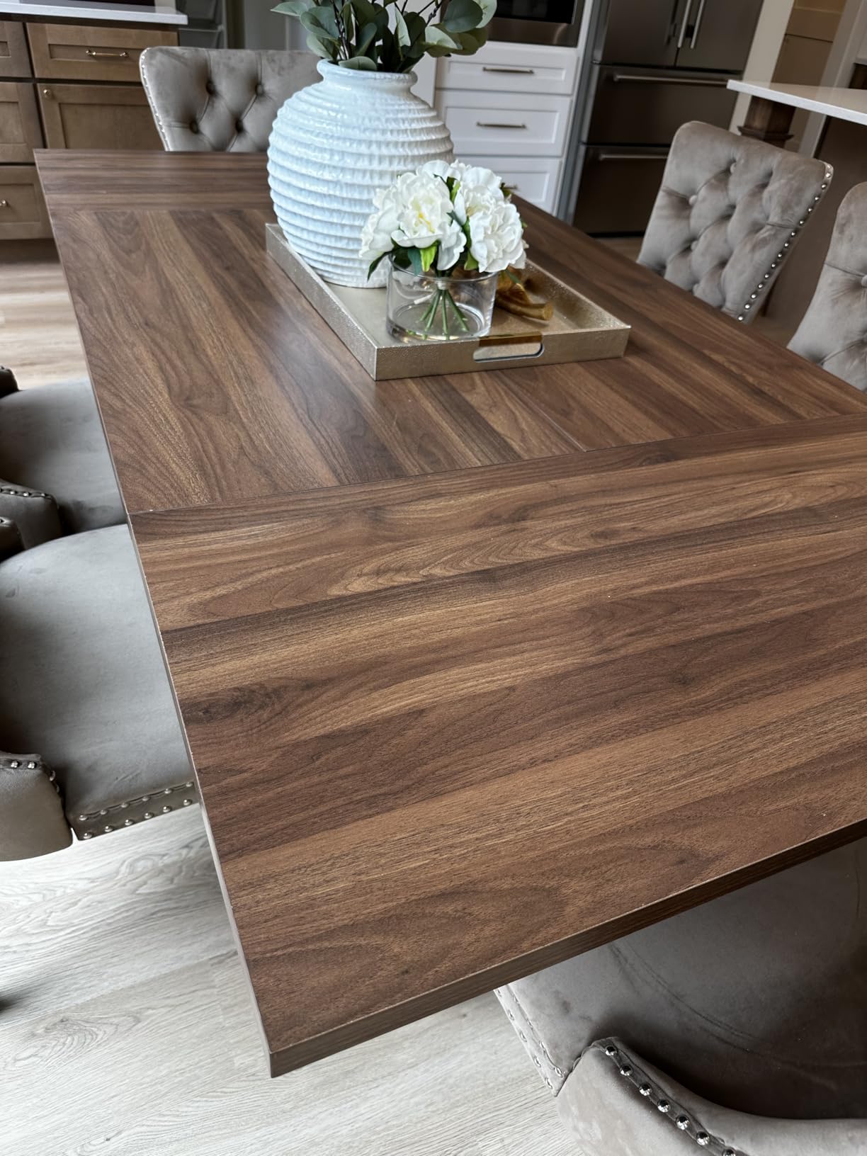 weselon 78 Inch Dining Table for 6 8 10, Modern Farmhouse Rectangular Kitchen Table, Long Dining Room Tables with Wood Strip Base for Kitchen Living Room (Walnut) customer photo 1