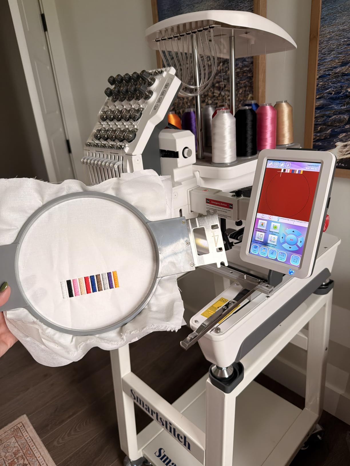 Smartstitch S-1001 Upgraded Embroidery Machine with 10 Needles, 1200SPM Max Speed, 7