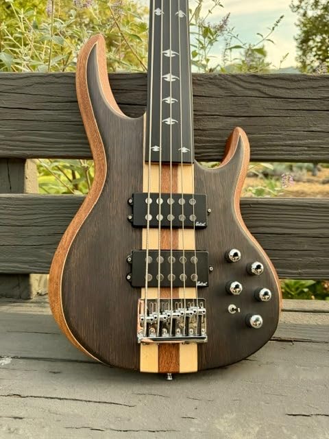 TARIO Fretless 5 String Electric Bass Guitar Millettia Laurentii Top Okoume Body Composite Ebony Fingerboard customer photo 1