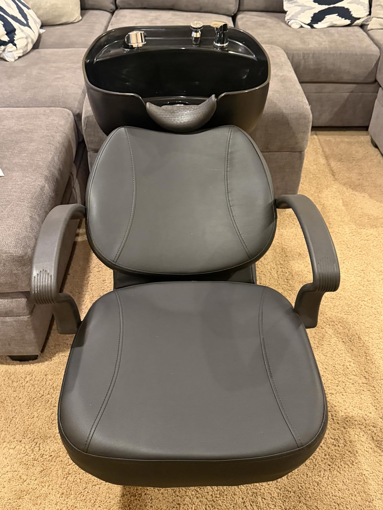 Shampoo Bowl Chair Set, Salon Shampoo Sink Chair | 7.87'' ABS Basin | Neck Rest | PU Leather | 450lbs Capacity | Side Storage | Backwash Chair for Barbershop Spa Home Studio customer photo 1