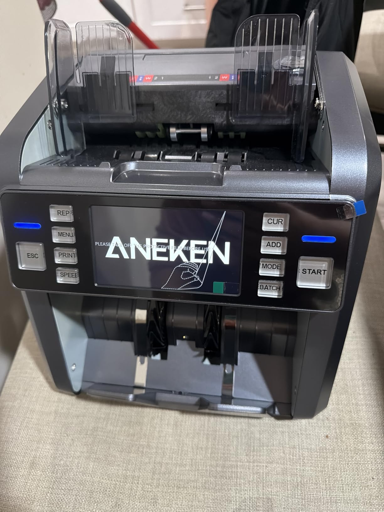 Aneken Mixed Denomination Money Counter with Counterfeit Detection, Touch Screen, and 2CIS/UV/MG/IR/DD/DBL/HLF/CHN, Value and Mixed Counting for Accurate Cash Counting, Gray customer photo 2