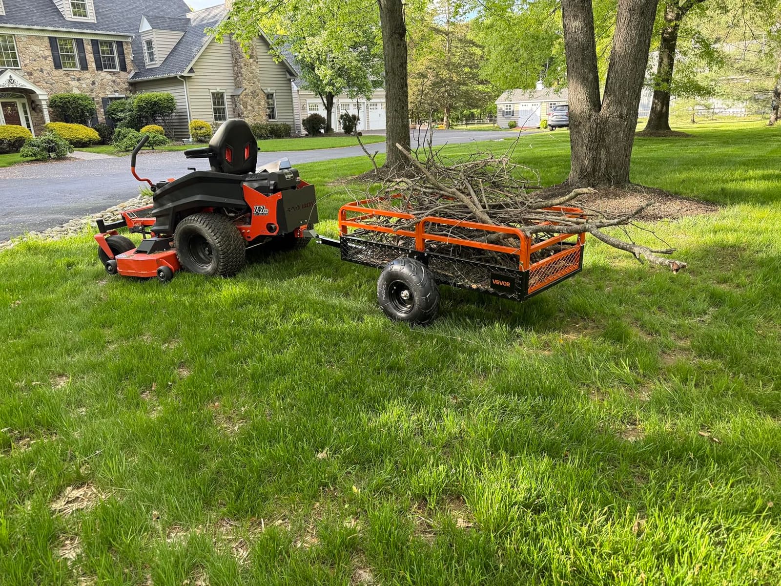 VEVOR ATV UTV Trailer Tow Behind Dump Cart | For Lawn Mower Tractor, Yard Garden Use, Hand-Pull or Foot-Step, Heavy Duty Steel Trailer with Removable Sides and 2 Tires customer photo 2