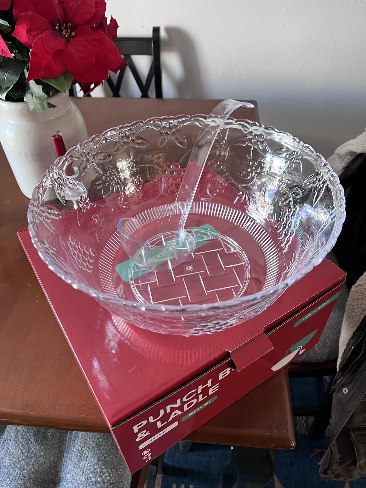 Stock Your Home Premium Plastic Punch Bowl with Ladle, Fancy Disposable Punch Bowls for Parties, Holidays, Schools, Halloween, and More, Quality Glass Like Appearance, Large Punch Bowl with Ladle Set customer photo 2