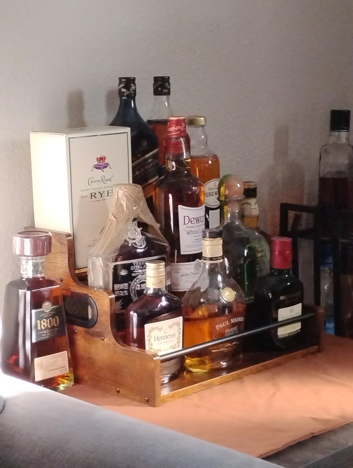 KLM Liquor Bottle Display Shelf, Coffee Syrup Rack Organizer, 3 Step Countertop Liquor Wine Rack, mini bar, liquor cabinet, Home Retro Bar Shelf Stand for Liquor Whiskey, Spirits customer photo 2